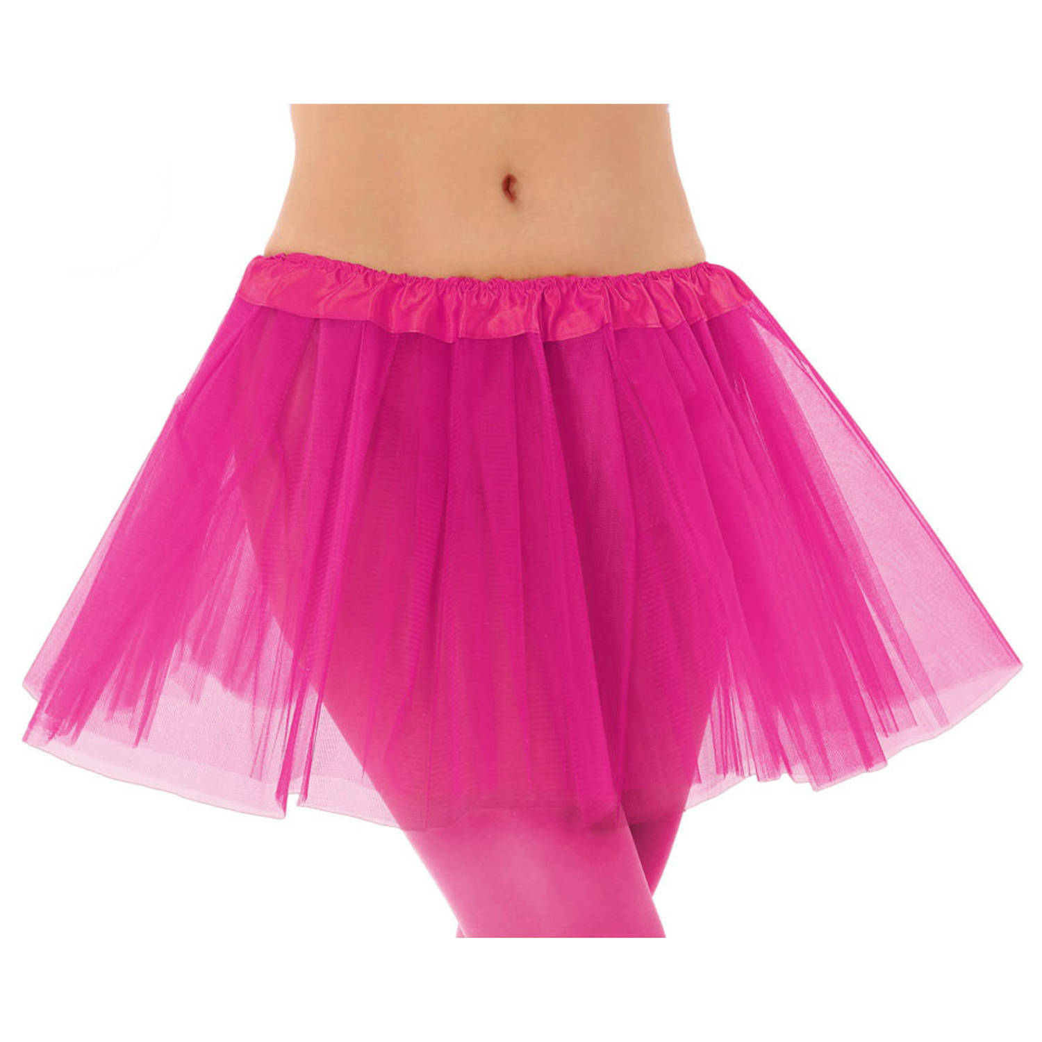 Dames verkleed rokje/tutu - tule stof met elastiek - fuchsia roze - one size model - van 4 tot 12 jaar