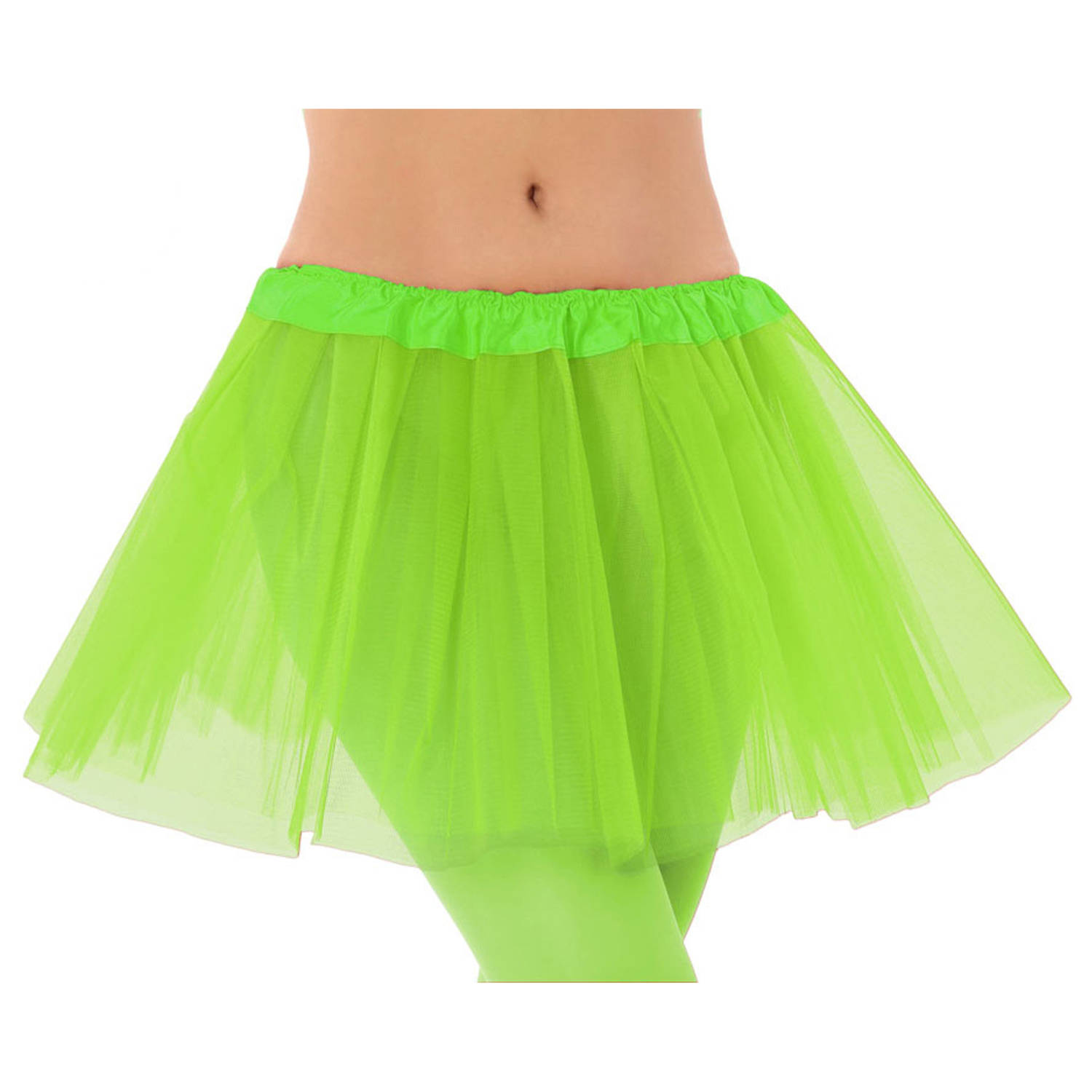 Dames verkleed rokje/tutu - tule stof met elastiek - fluor groen - one size - Carnavalskostuums