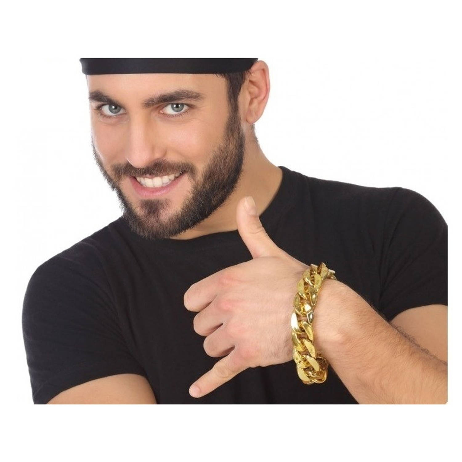 Gouden bling bling schakelarmband met grove schakels - verkleed accessoire - rapper/hiphop/pimp kostuum