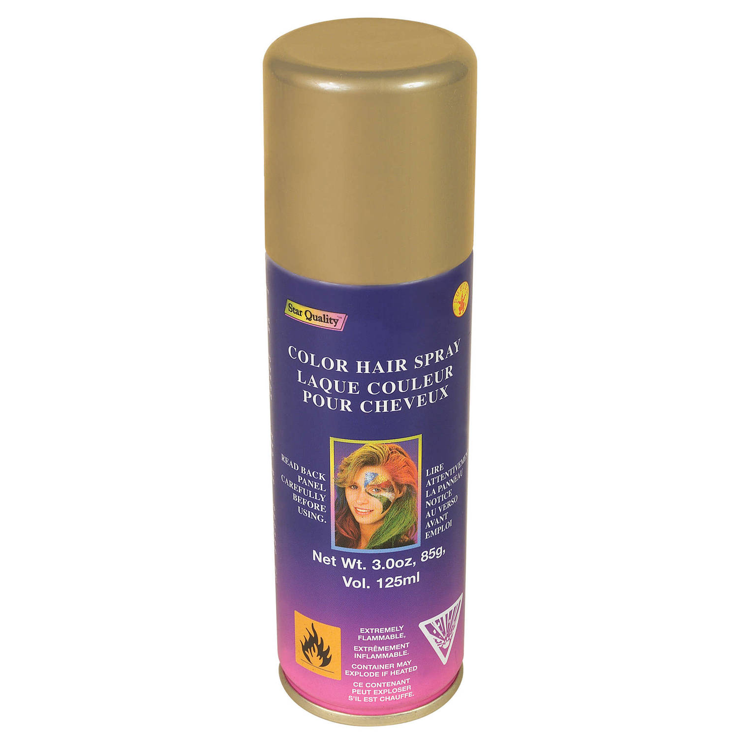 Haarverf-haarspray goud spuitbus 125 ml Carnaval Verkleedhaarkleuring