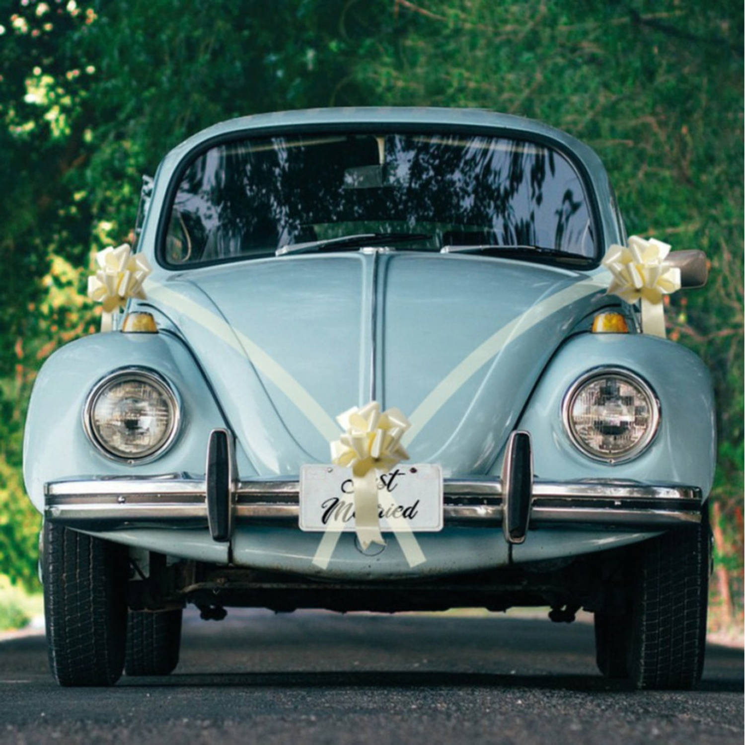 Chaks Trouwauto decoratie lint - ivoor wit - just married - bruiloft benodigdheden