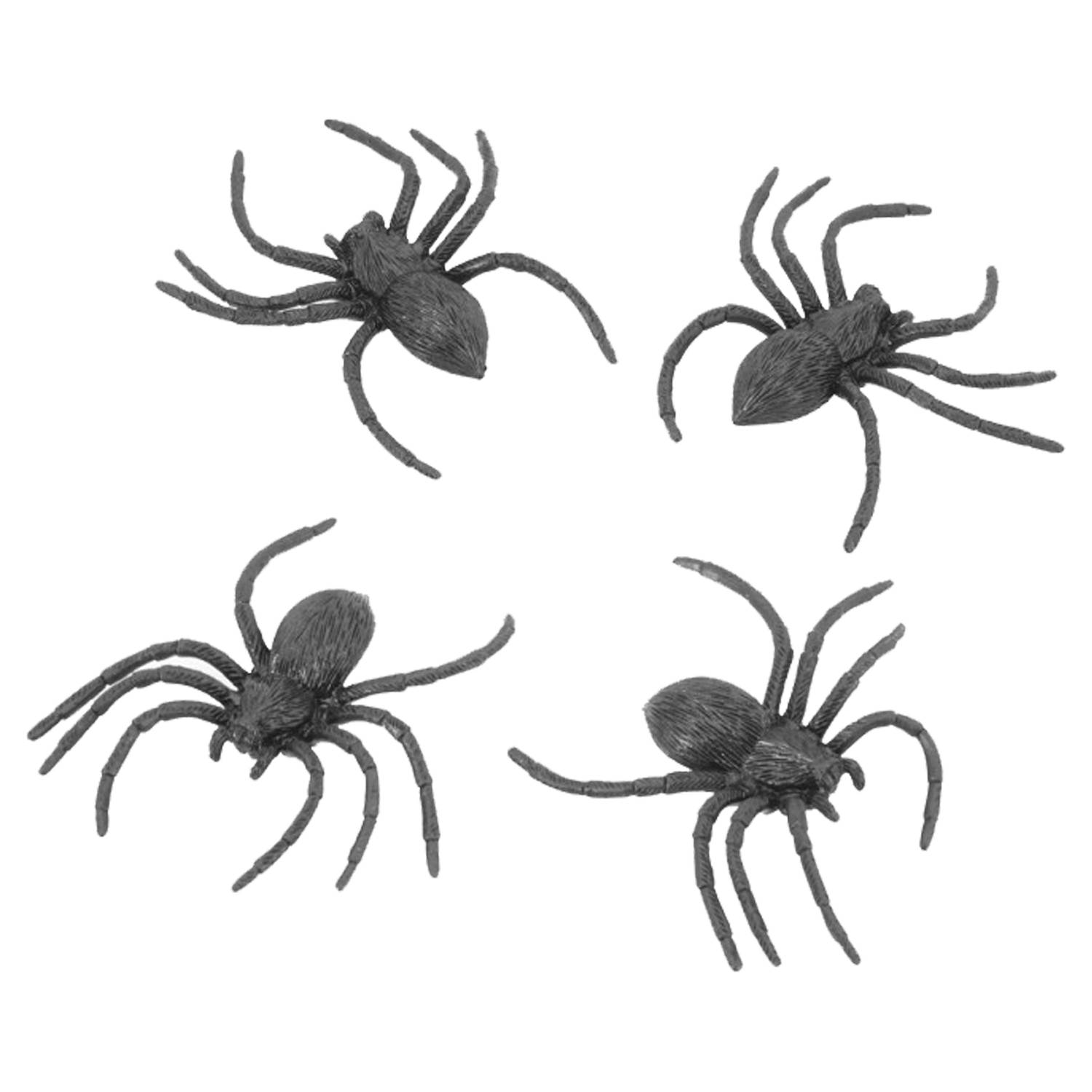 Chaks nep spinnen/spinnetjes 9 cm - zwart - 4x stuks - Horror/griezel thema decoratie beestjes
