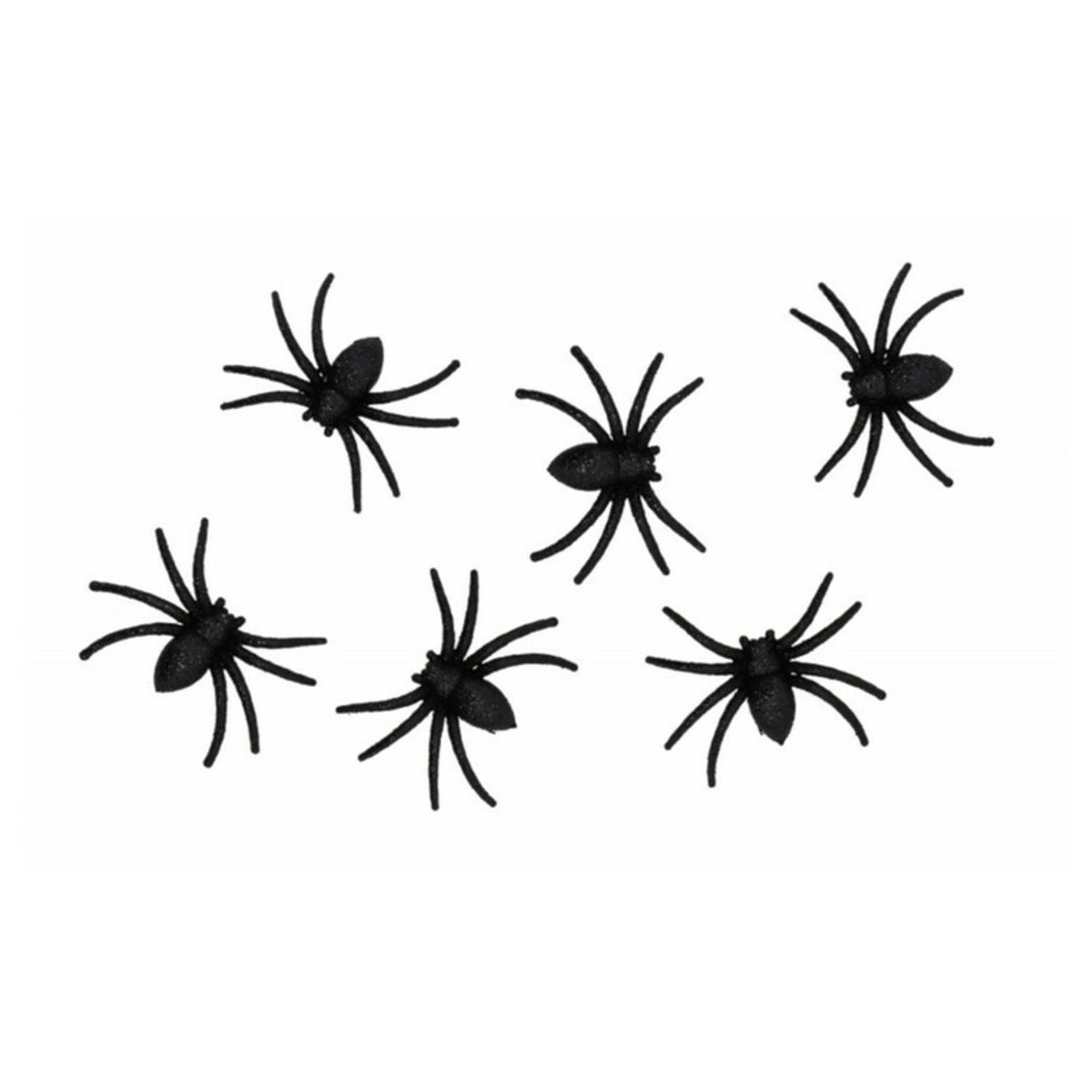 Chaks nep spinnen 8 cm - zwart glitter - 6x stuks - Horror/griezel thema decoratie beestjes