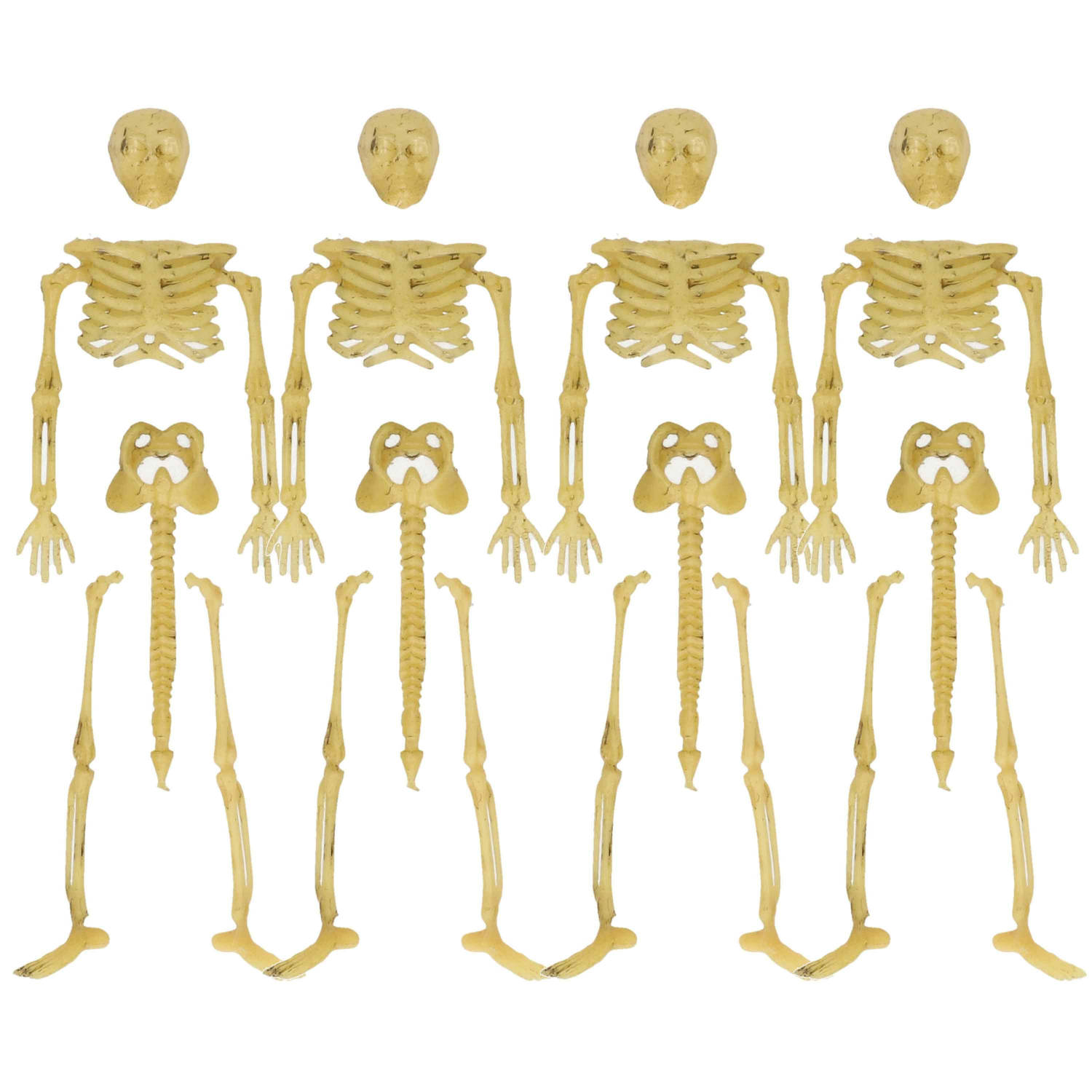 Halloween/Horror skeletjes mini - 20x - wit - H9 cm - kunststof - Versiering/decoratie skeletten