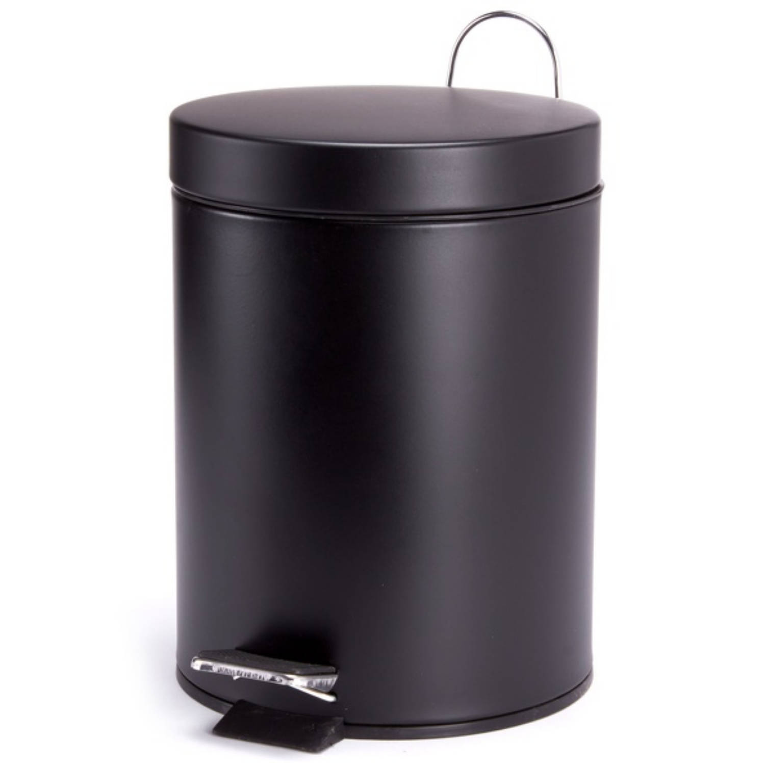 MSV Prullenbak/pedaalemmer - metaal - zwart - 3 liter - 17 x 25 cm - Badkamer/toilet