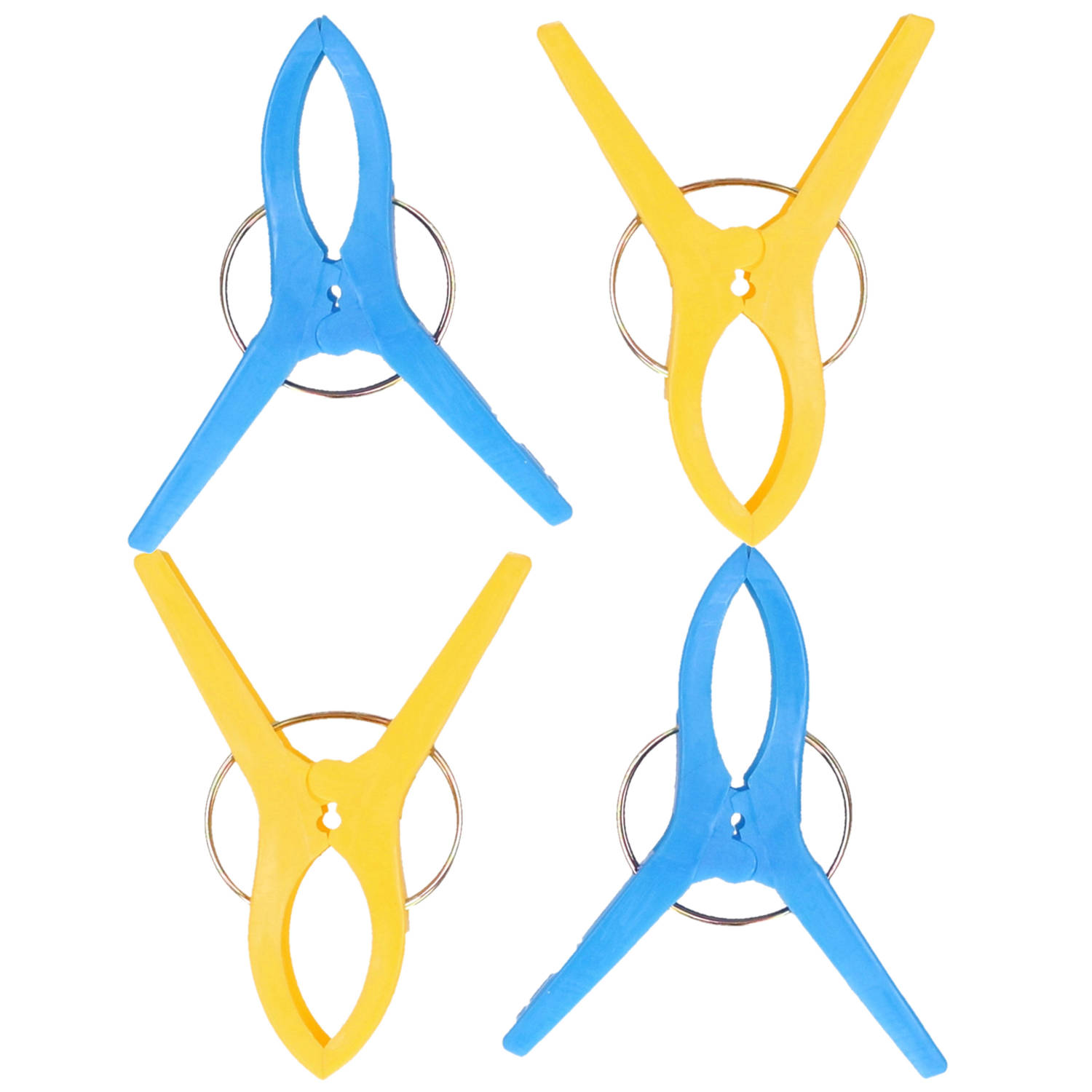 Jedermann Handdoekknijpers XL - 4x - blauw/geel - kunststof - 12 cm - Handdoekknijpers