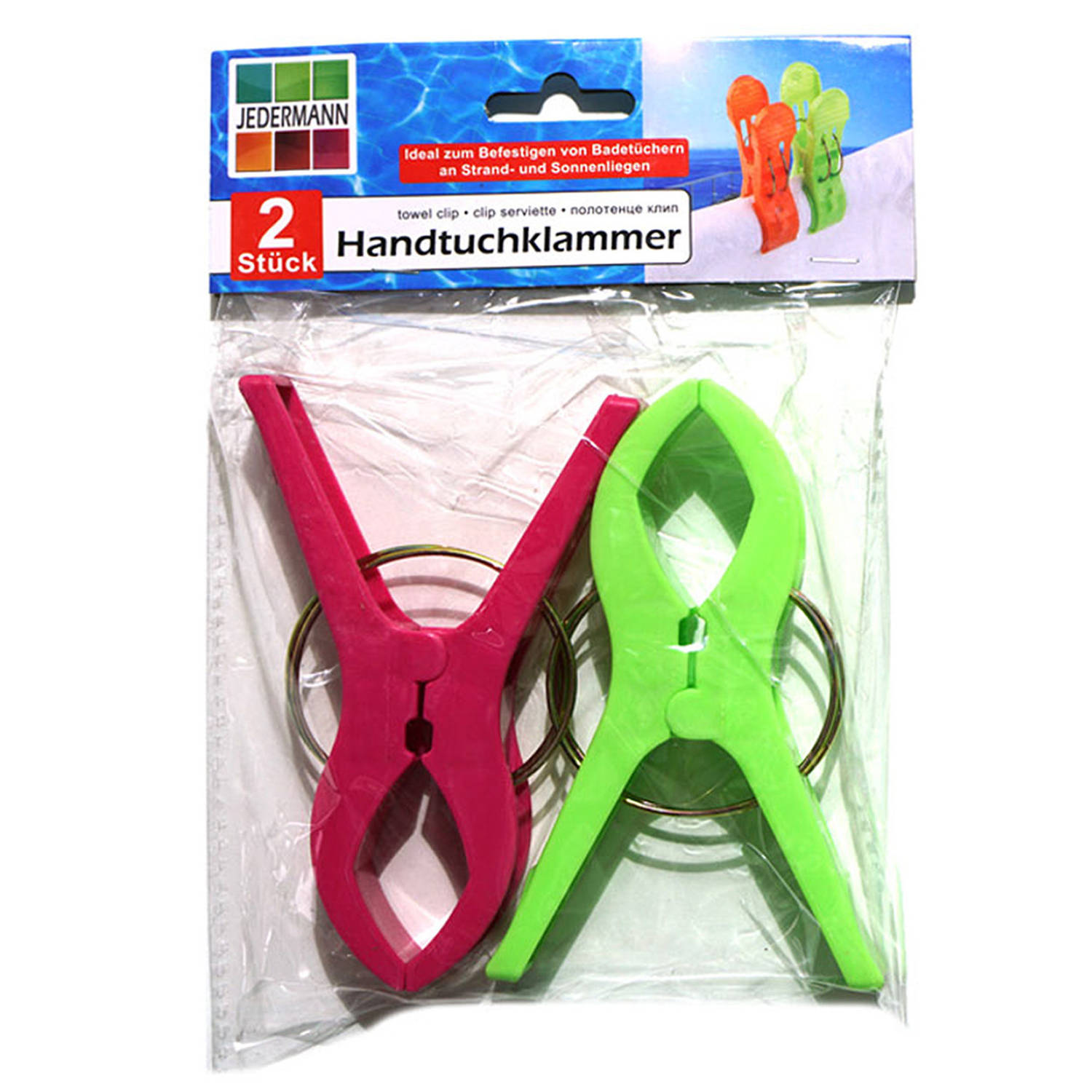 Jedermann Handdoekknijpers XL - 2x - groen/roze - kunststof - 12 cm - Handdoekknijpers
