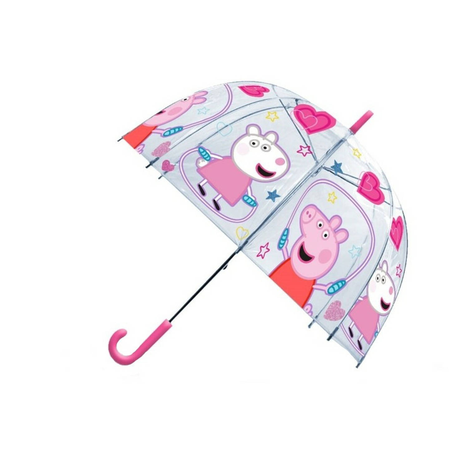 Peppa Pig paraplu - voor kinderen - donker roze/transparant - D61 cm