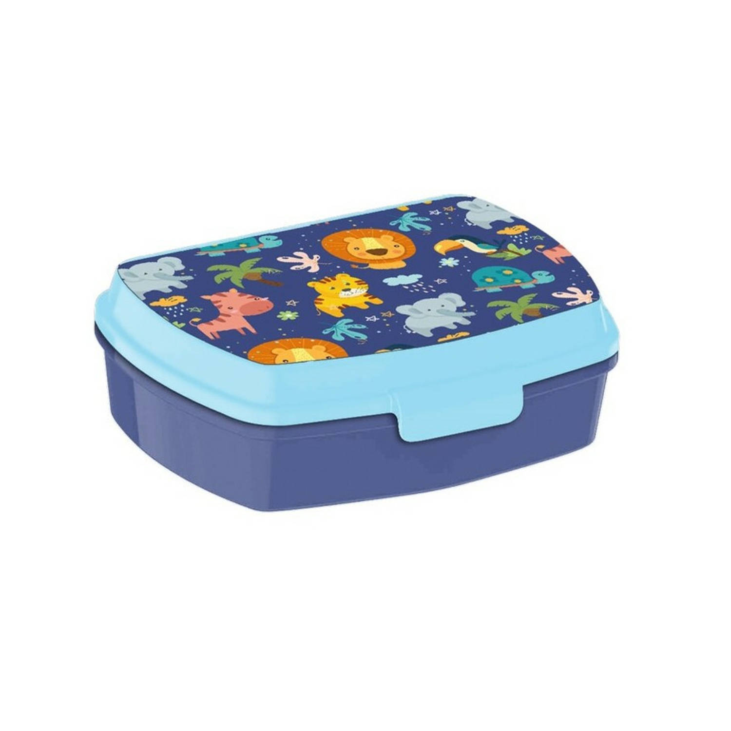 Jungle Kids - Into the jungle broodtrommel/lunchbox voor kinderen - blauw - kunststof - 20 x 10 cm