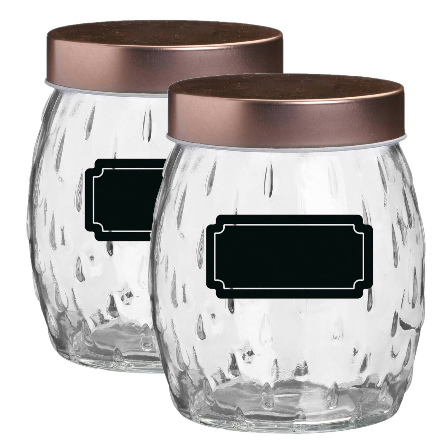 Voorraadpotbewaarpot Beau 4x 2L glas koperen deksel incl etiketten Voorraadpot