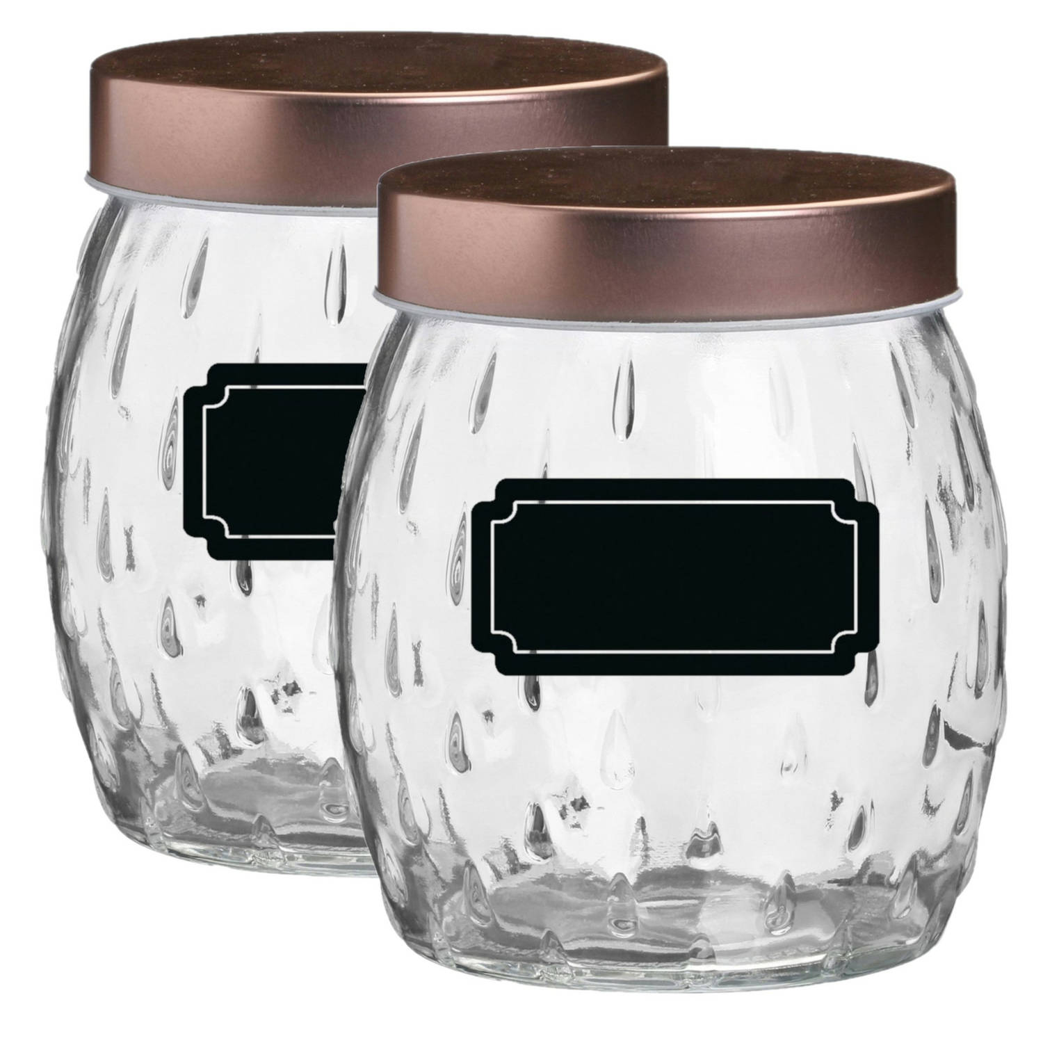 Voorraadpot/bewaarpot Beau - 4x - 1L - glas - koperen deksel - incl. etiketten - Weckpotten