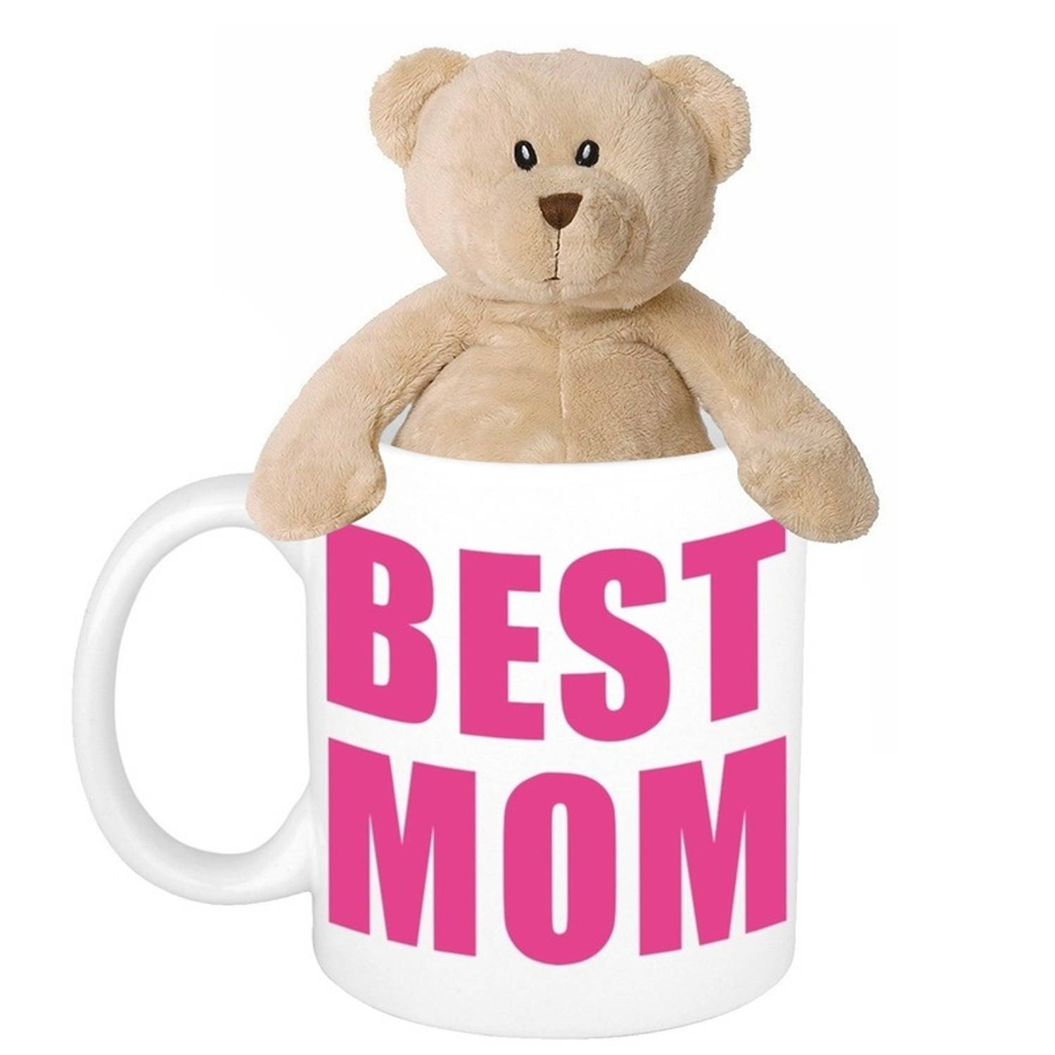 Moederdag cadeautje Best mom mok met knuffel teddybeer feest mokken