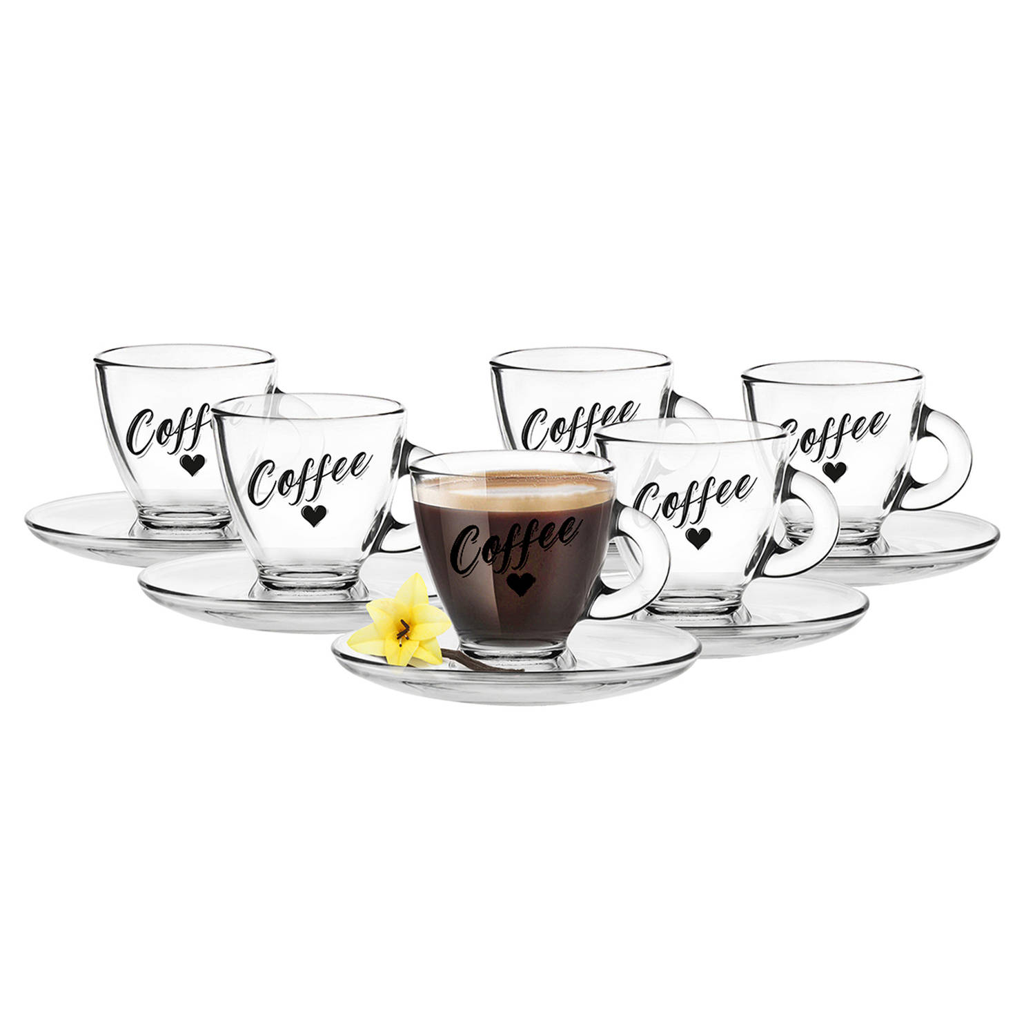 Glasmark Espresso/koffie glazen - met schotels - glas - 12x stuks - 85 ml - Koffie- en theeglazen