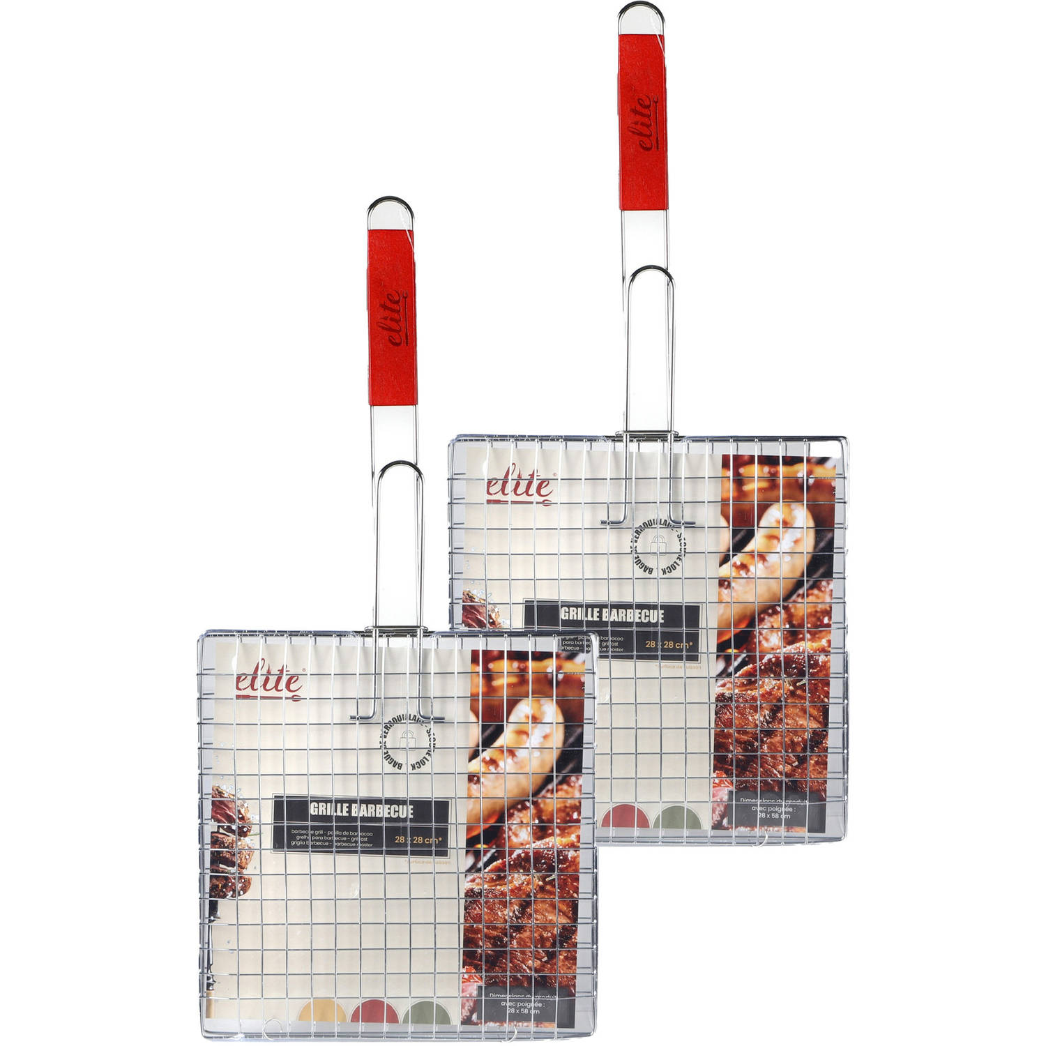 Elite BBQ-barbecue rooster 2x klem grill metaal-hout 28 x 58 x 1 cm barbecueroosters
