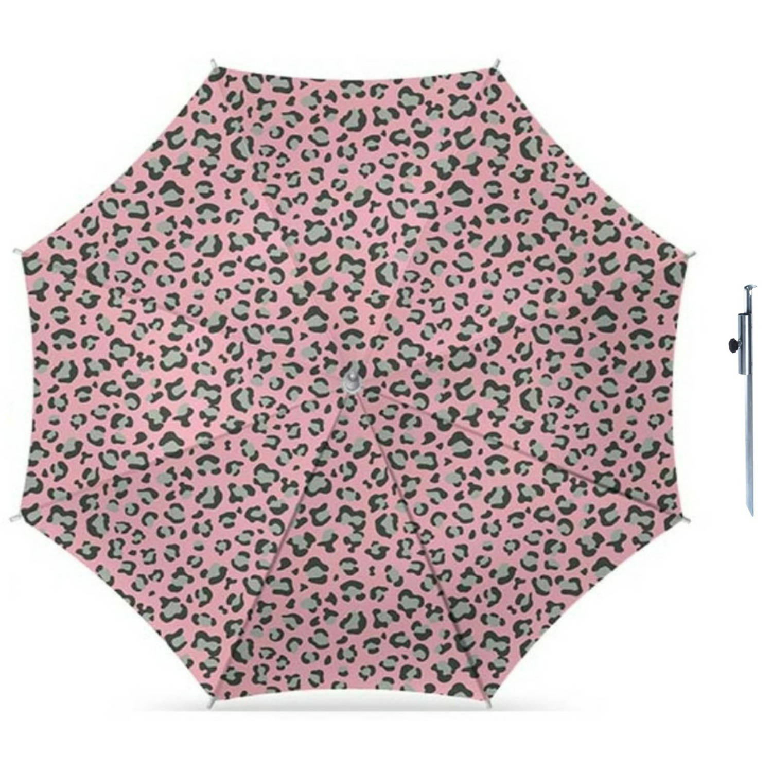 Parasol luipaard roze print D160 cm incl. draagtas parasolharing 49 cm Parasols