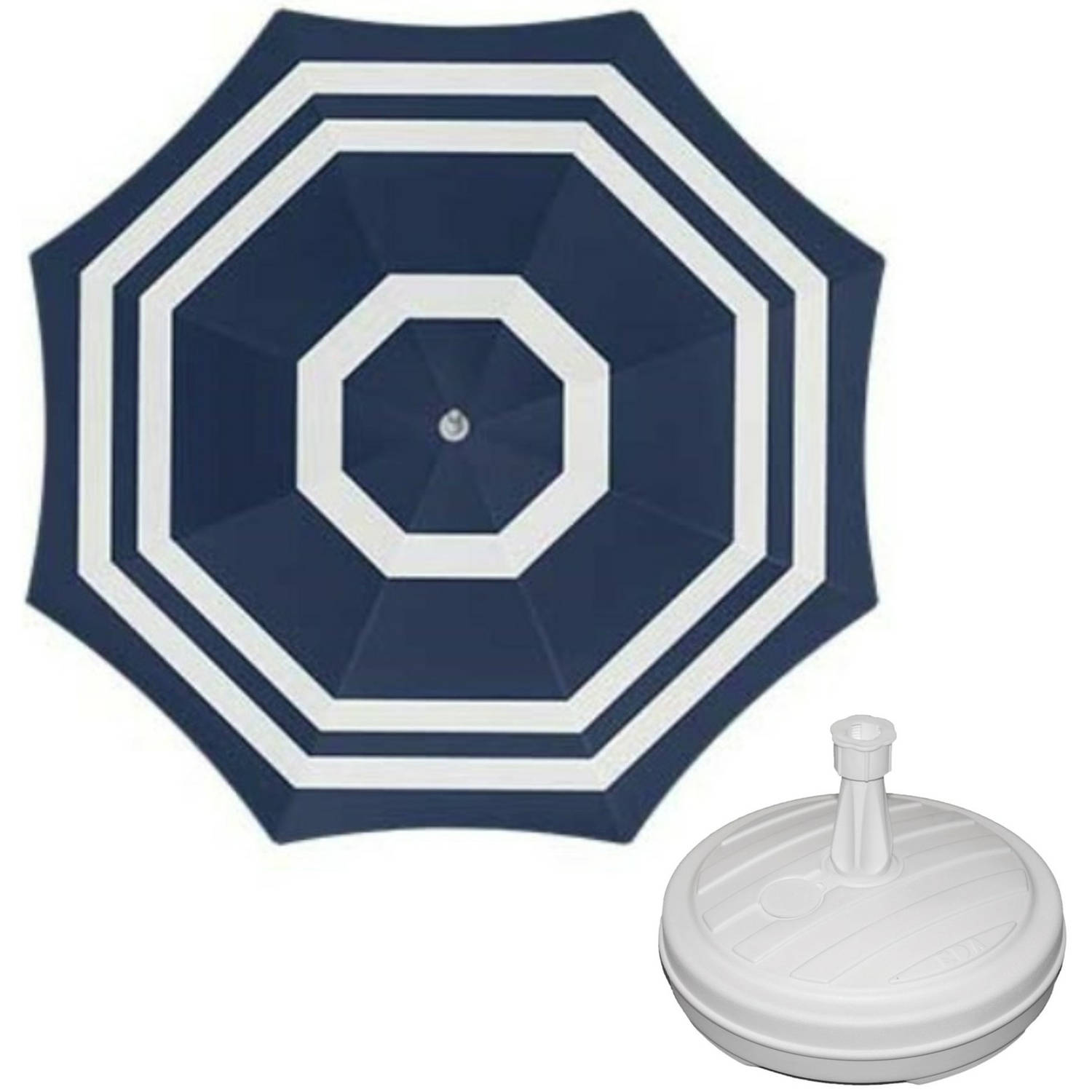 Parasol Blauw-wit D120 cm incl. draagtas parasolvoet 42 cm Parasols