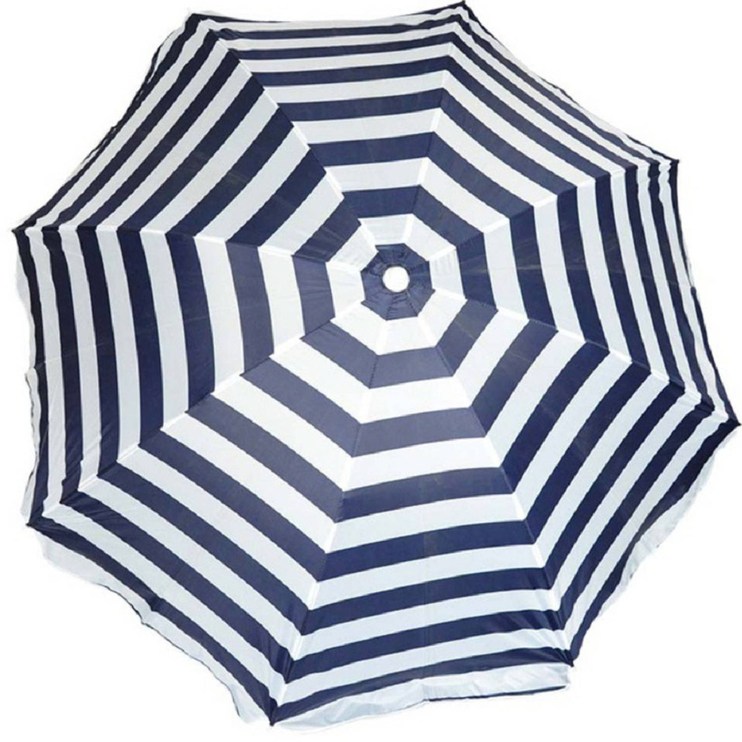 Parasol - blauw/wit - gestreept - D120 cm - UV-bescherming - incl. draagtas