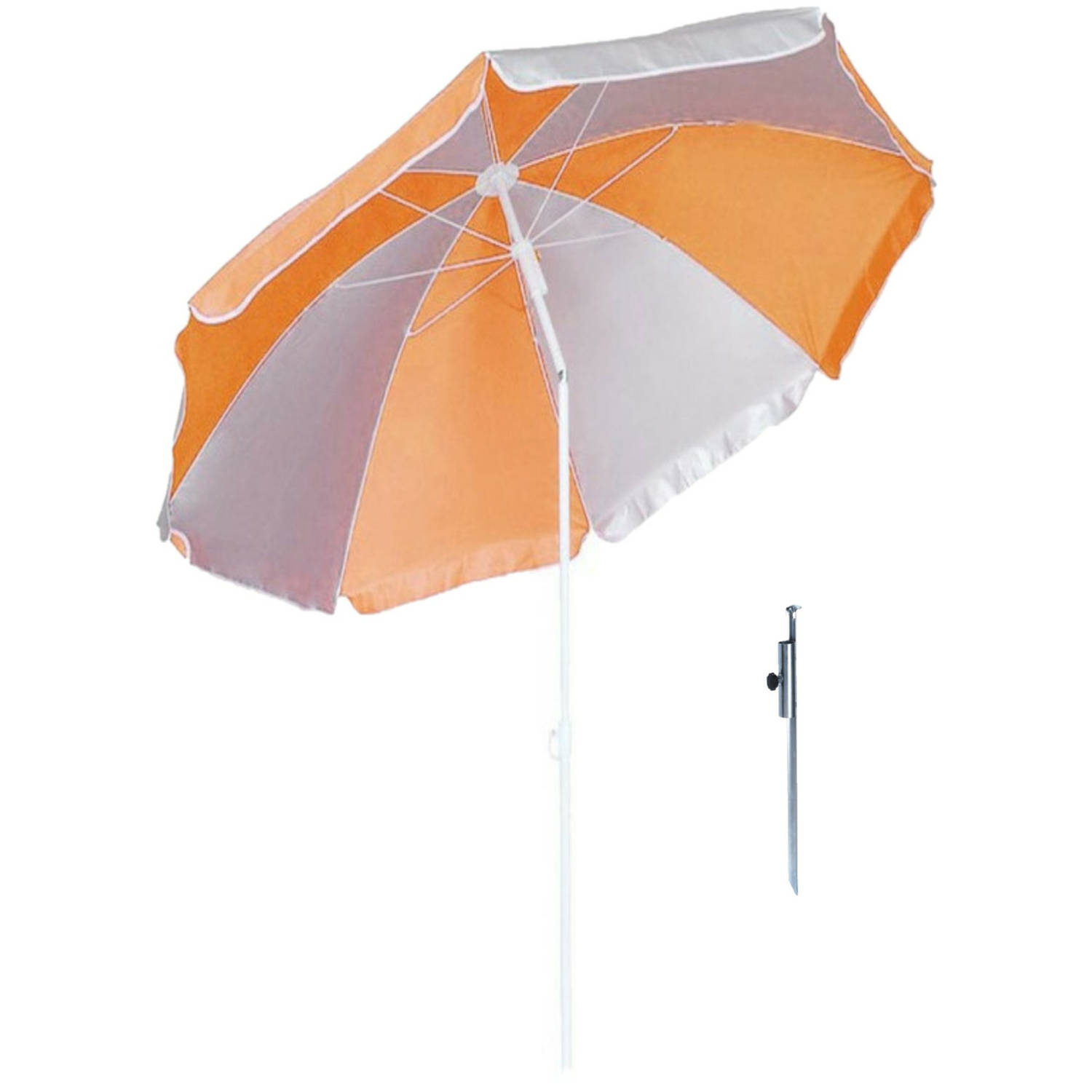 Parasol Oranje-wit D120 cm incl. draagtas parasolharing 49 cm Parasols