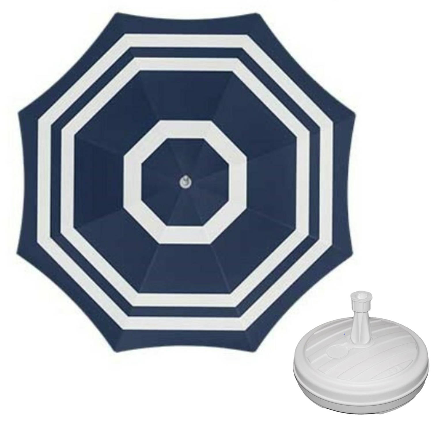Parasol Blauw-wit D160 cm incl. draagtas parasolvoet 42 cm Parasols