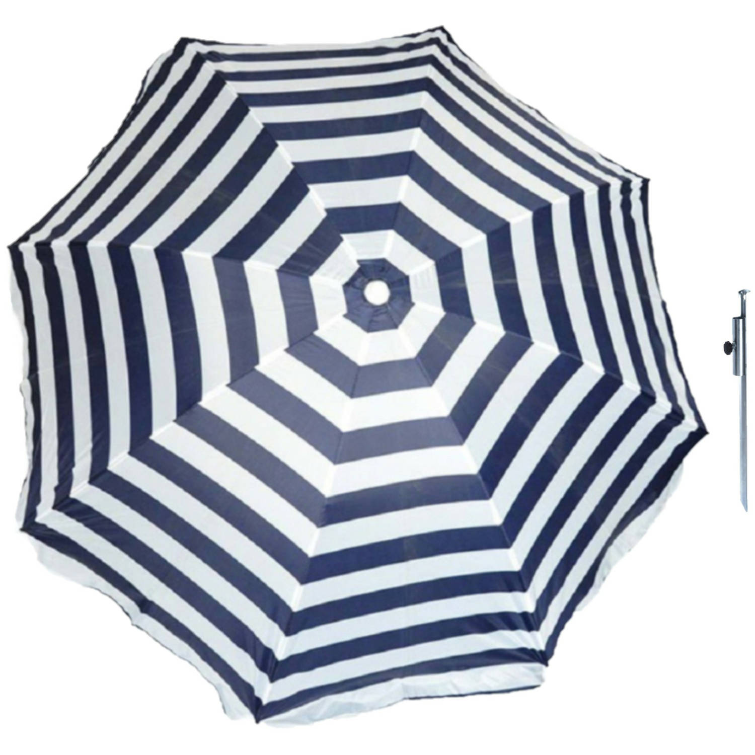 Parasol Blauw-wit D180 cm incl. draagtas parasolharing 49 cm Parasols