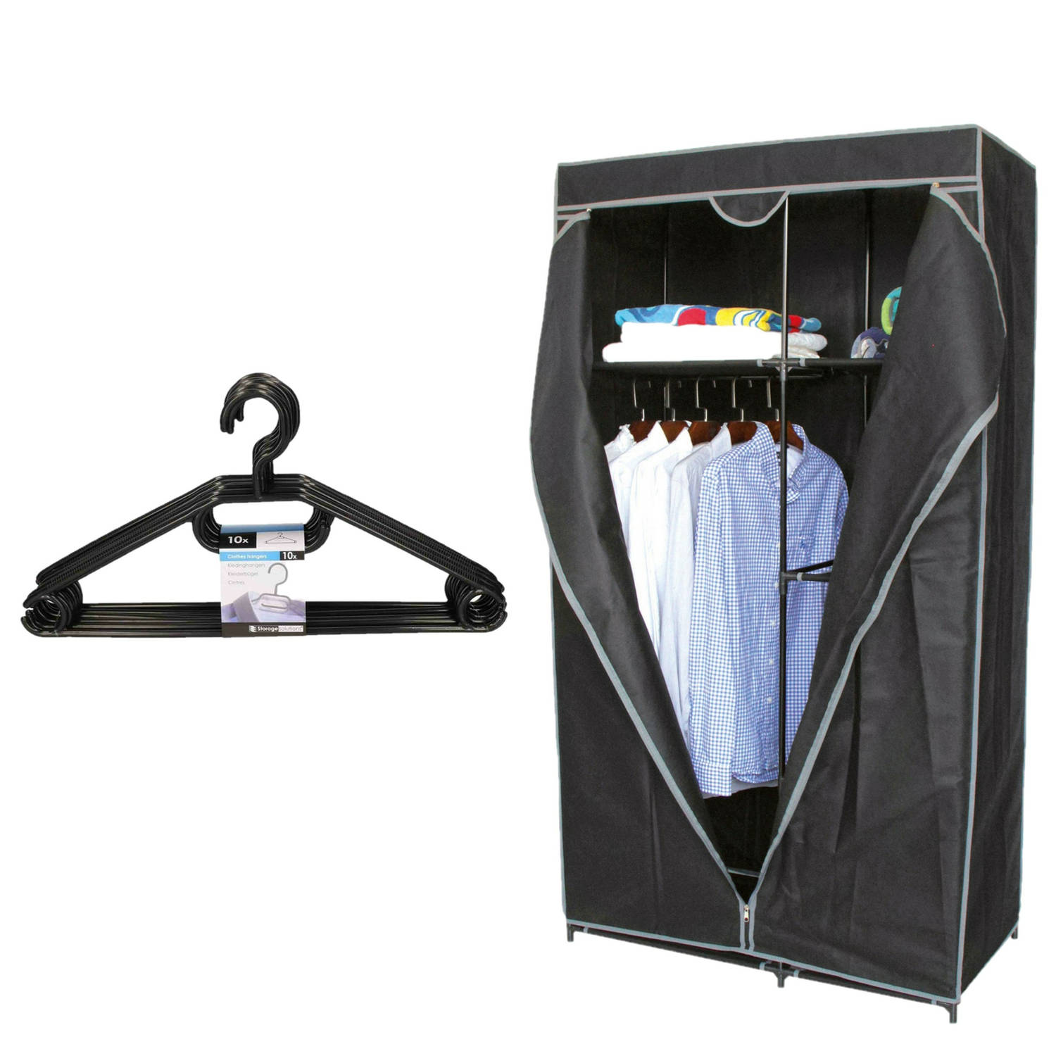 Mobiele kledingkast - 88 x 45 x 160 cm - incl. kledinghanger set 10x - Campingkledingkasten