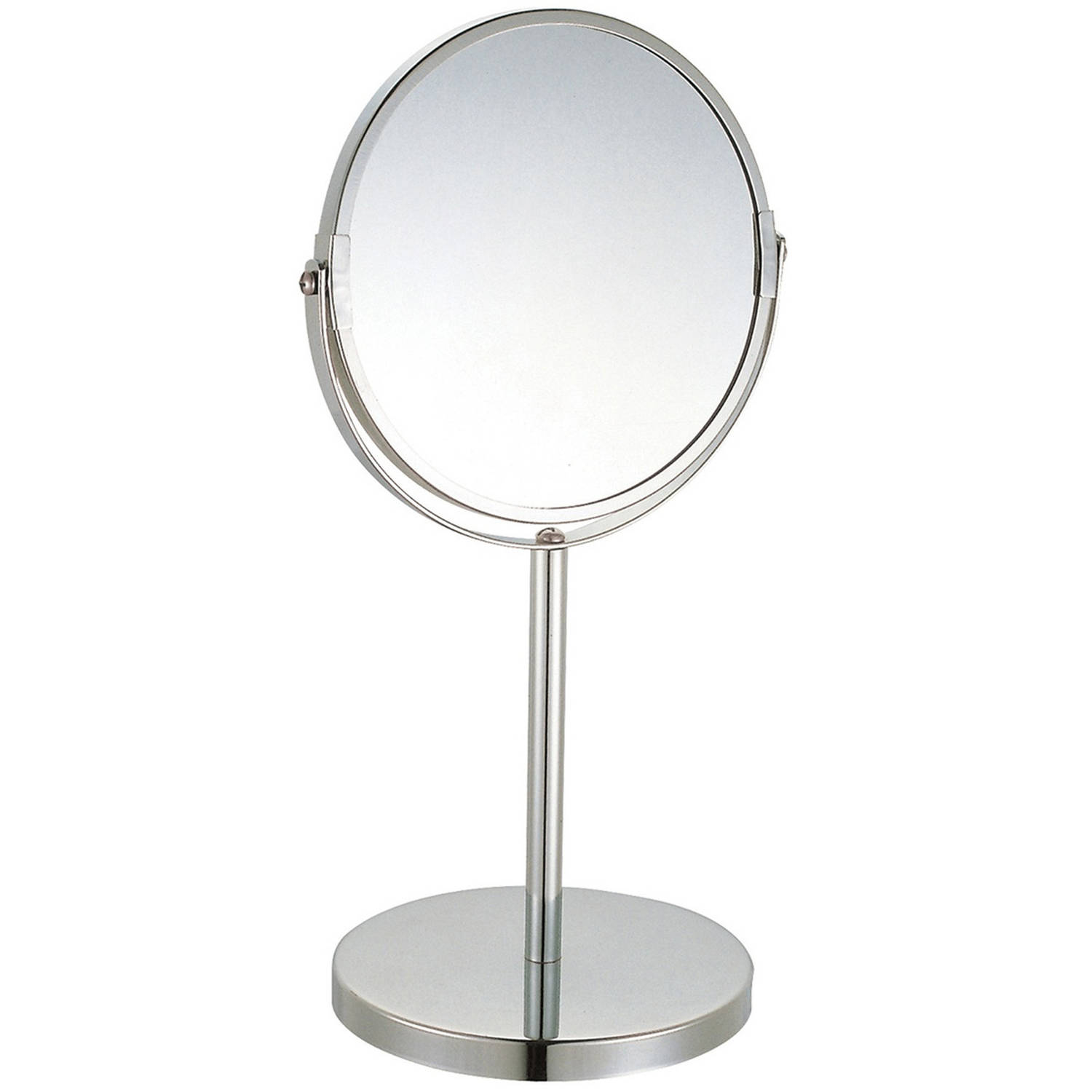 MSV Make-up spiegel - 2-zijdig/3x vergrotend - op stevige voet - chrome zilver - Dia 17 cm