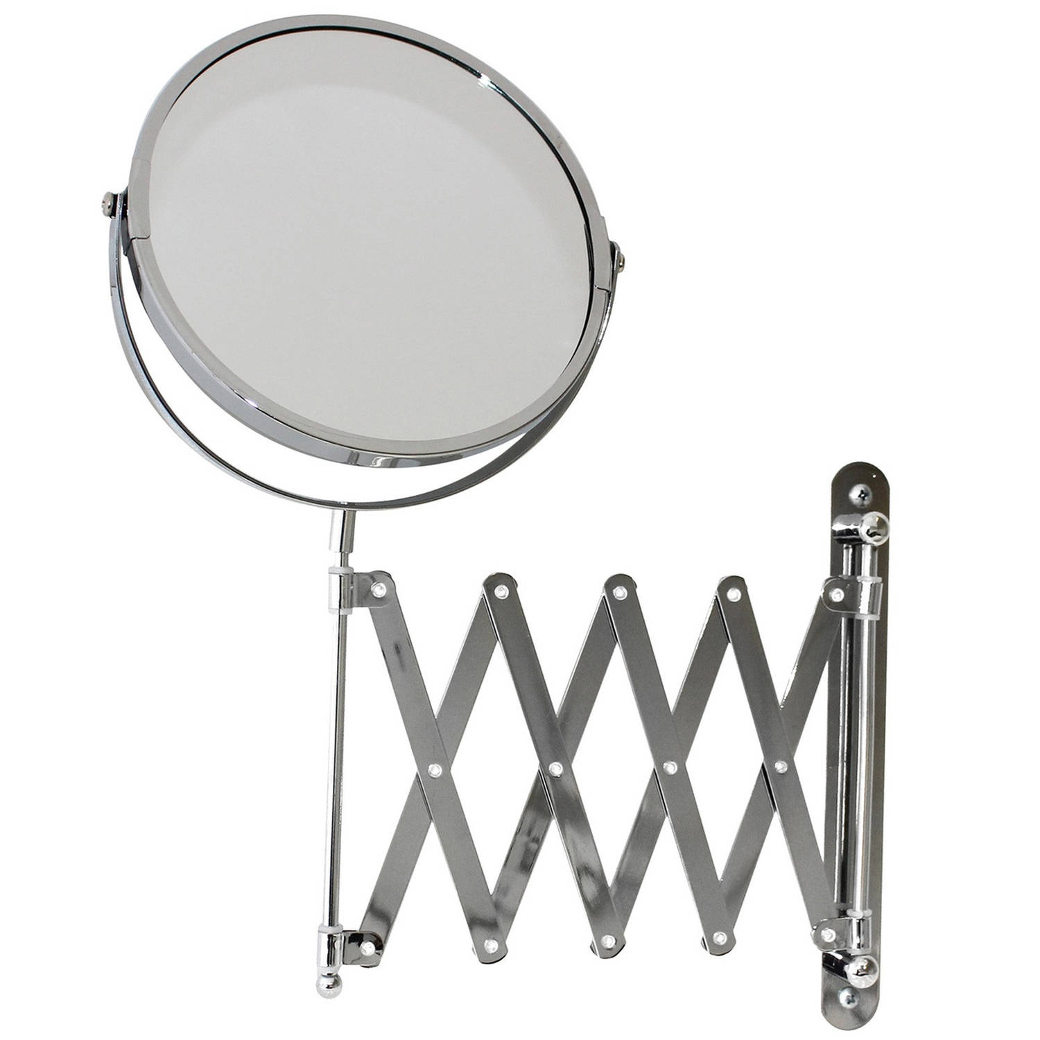 MSV Make-up spiegel - 2-zijdig - uitschuifbaar vanuit de wand - chrome - zilver - dia 17 cm
