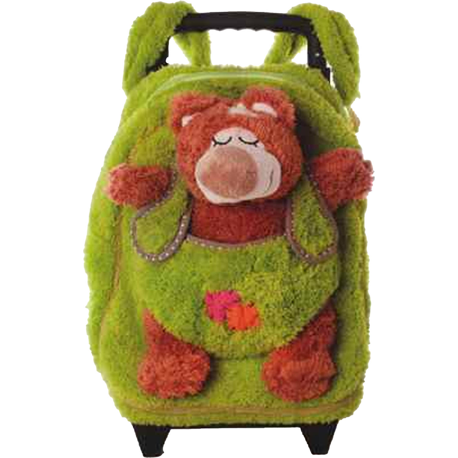 Inware Rugzaktrolley kinderkoffer - pluche beer knuffel - kunststof/polyester - 35 x 25 x 13 cm
