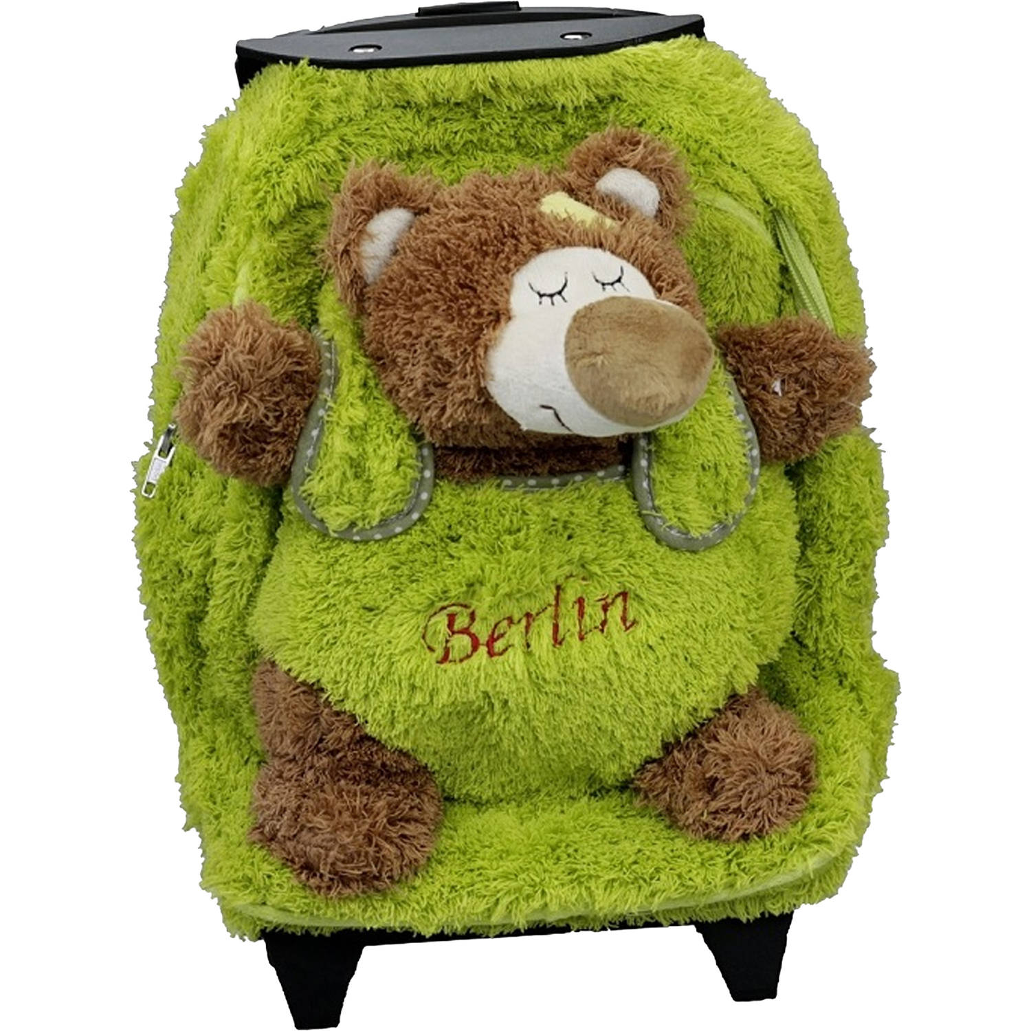 Inware Rugzaktrolley kinderkoffer - pluche beer knuffel - kunststof/polyester - 35 x 25 x 13 cm