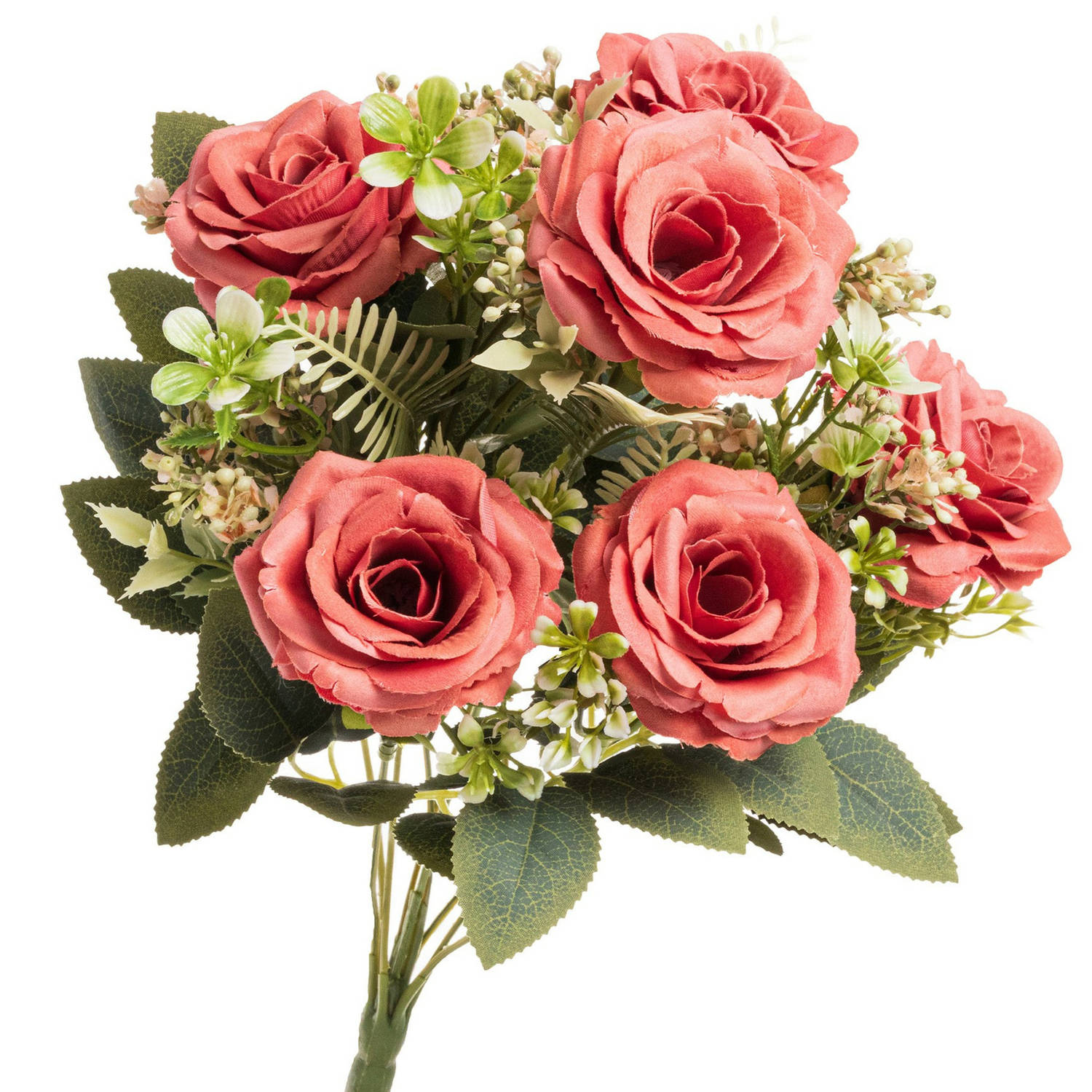 Chaks Rozen kunstbloemen boeket - 6x - roze - H43 cm