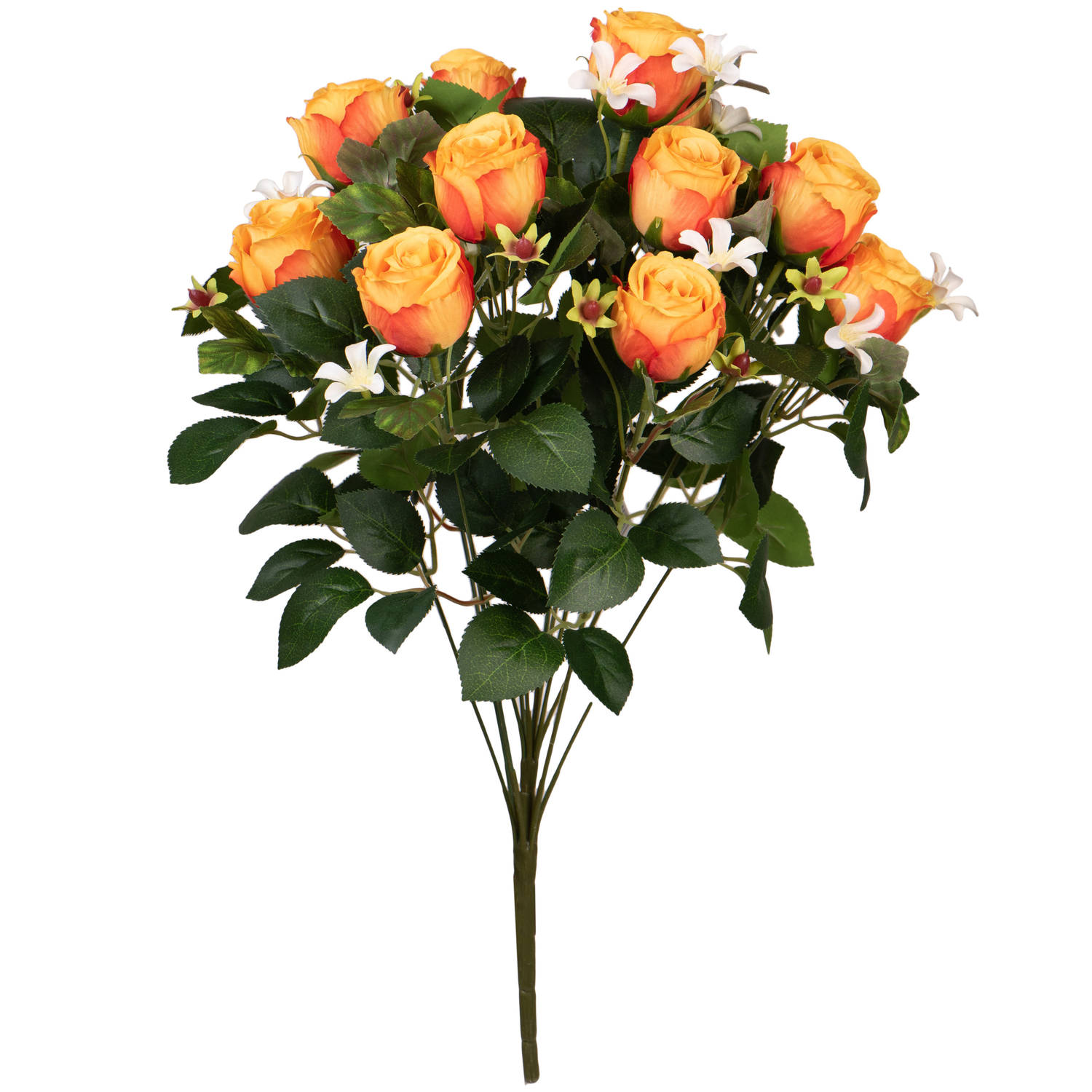 Louis Maes Kunstbloemen boeket rozen/bloesem met bladgroen - oranje - H49 cm - Bloemstuk
