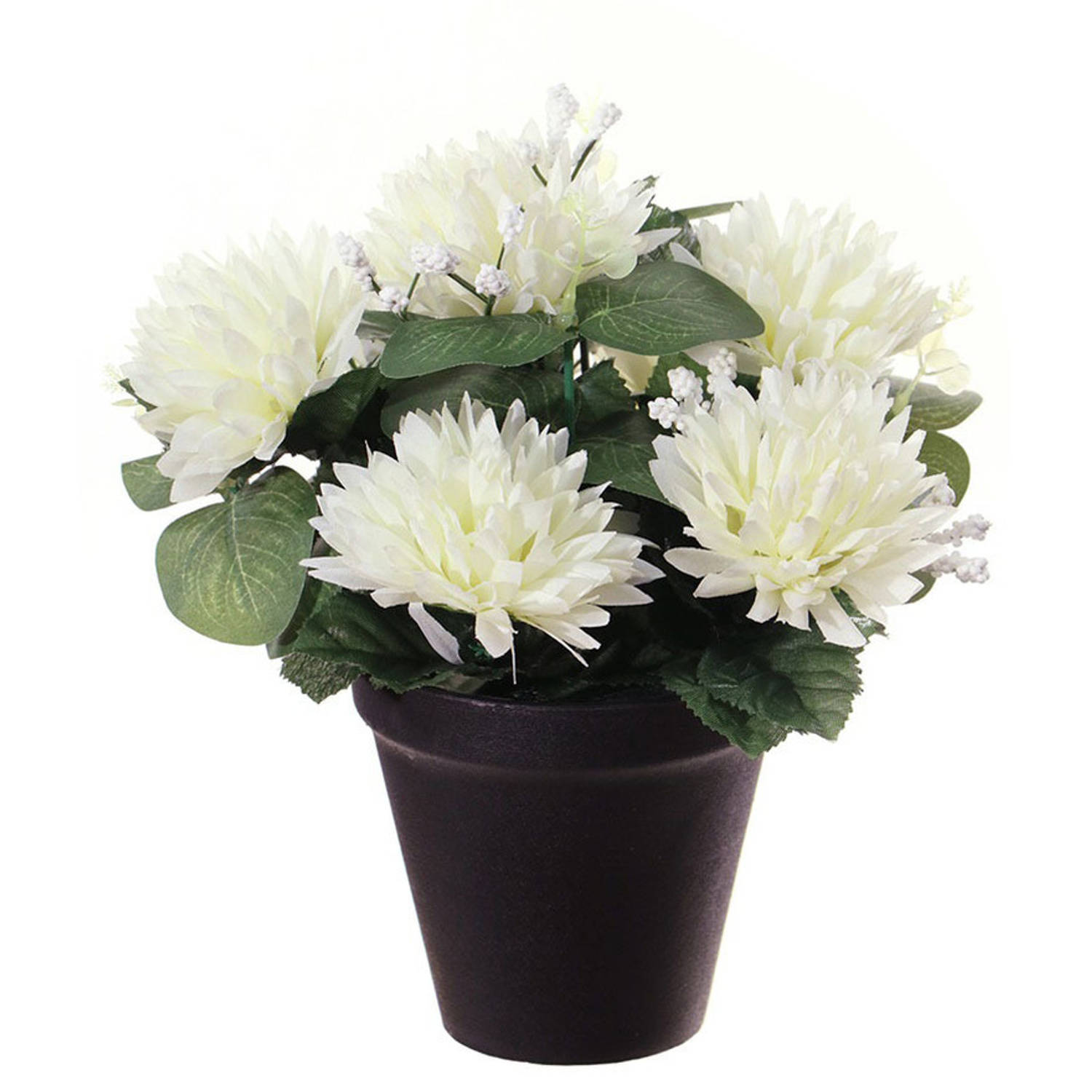 Louis Maes Kunstbloemen plant in pot - witte tinten - 23 cm - Bloemenstuk ornament