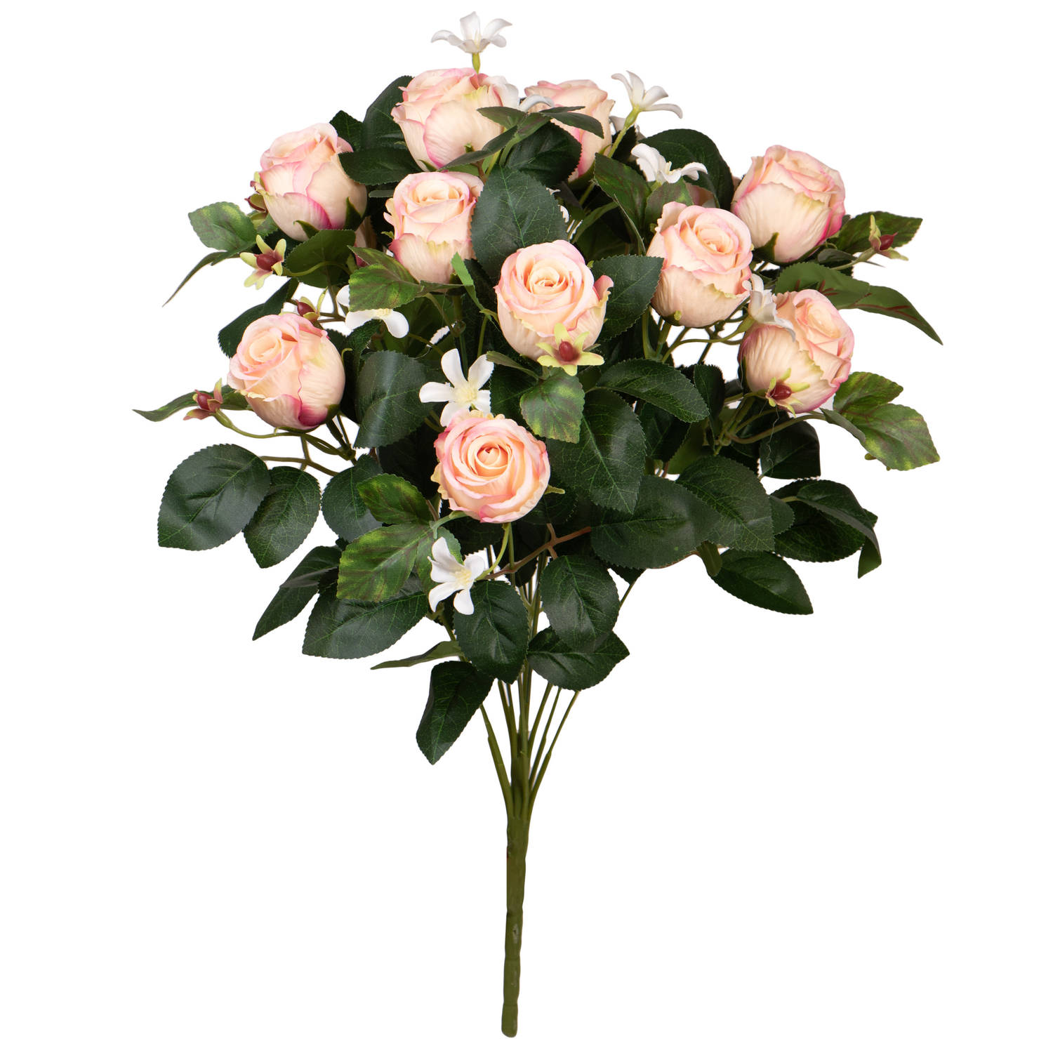 Louis Maes Kunstbloemen boeket rozen/bloesem met bladgroen - lichtroze - H49 cm - Bloemstuk