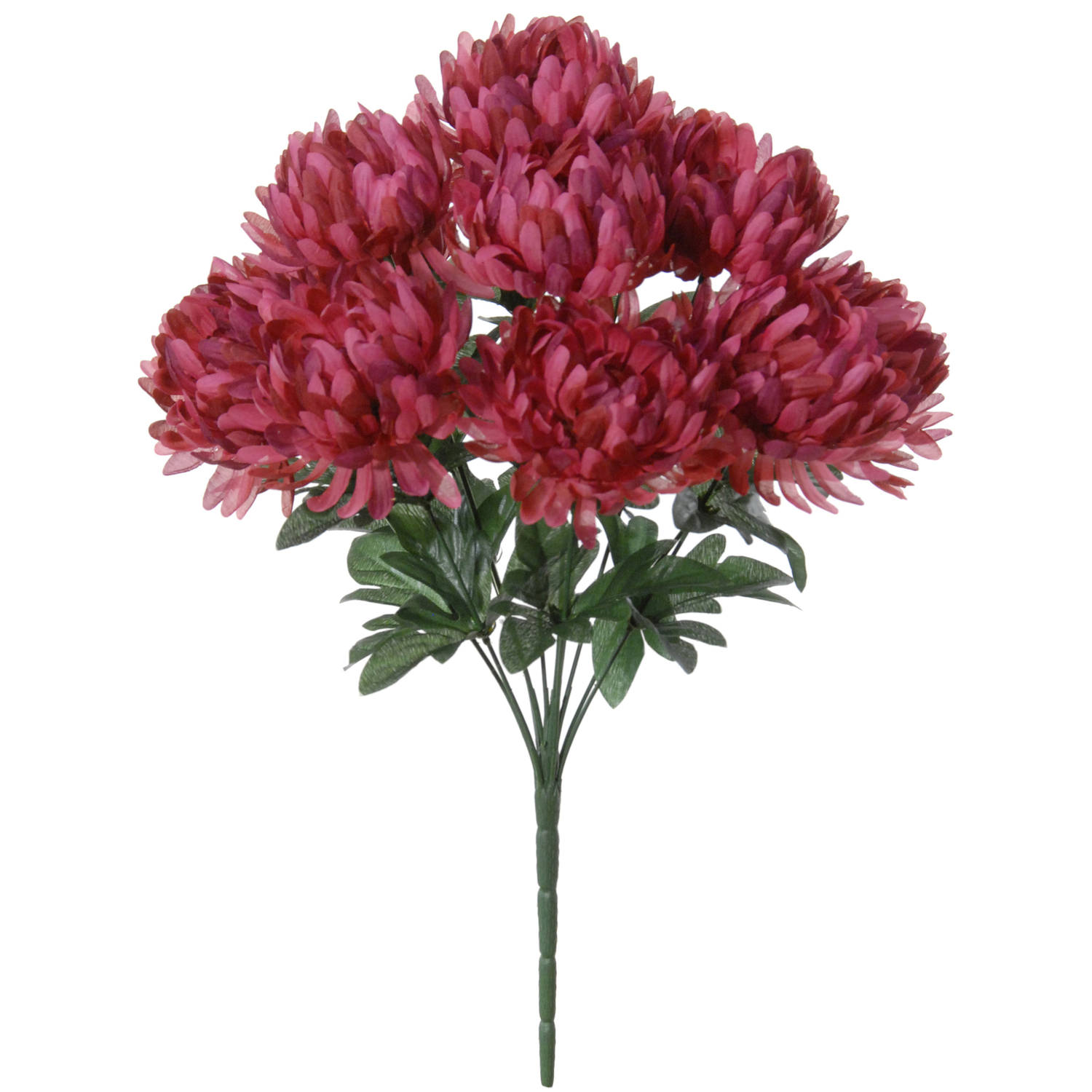 Louis Maes Kunstbloemen boeket crysanten met bladgroen - donkerood - H45 cm - Sierbloemen