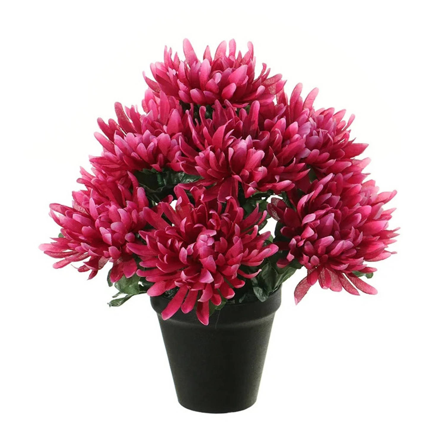 Louis Maes Kunstbloemen plant in pot - cerise roze tinten - 28 cm - Bloemenstuk ornament - Chrysanten