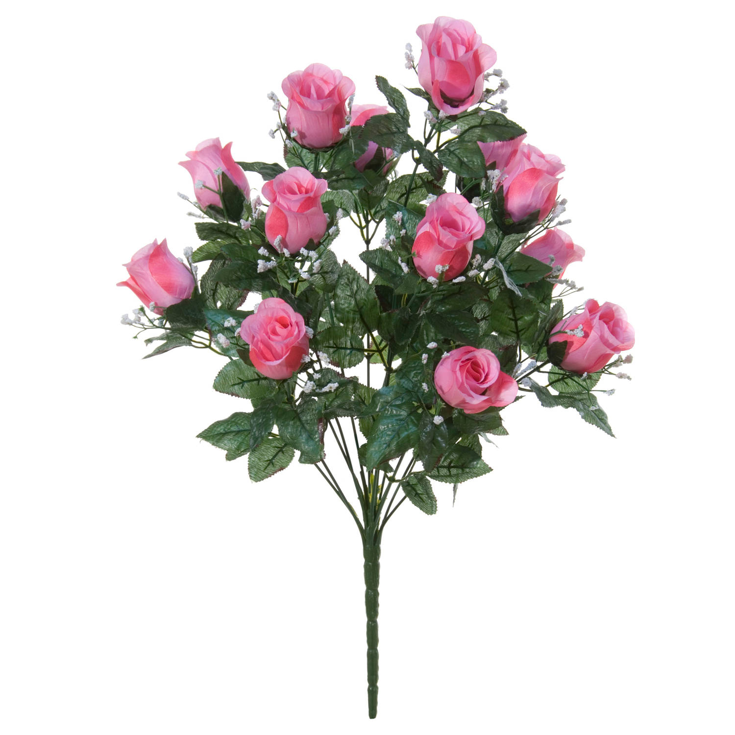 Louis Maes Kunstbloemen boeket rozen/gipskruid - lichtroze - H56 cm - Bloemstuk - Bladgroen