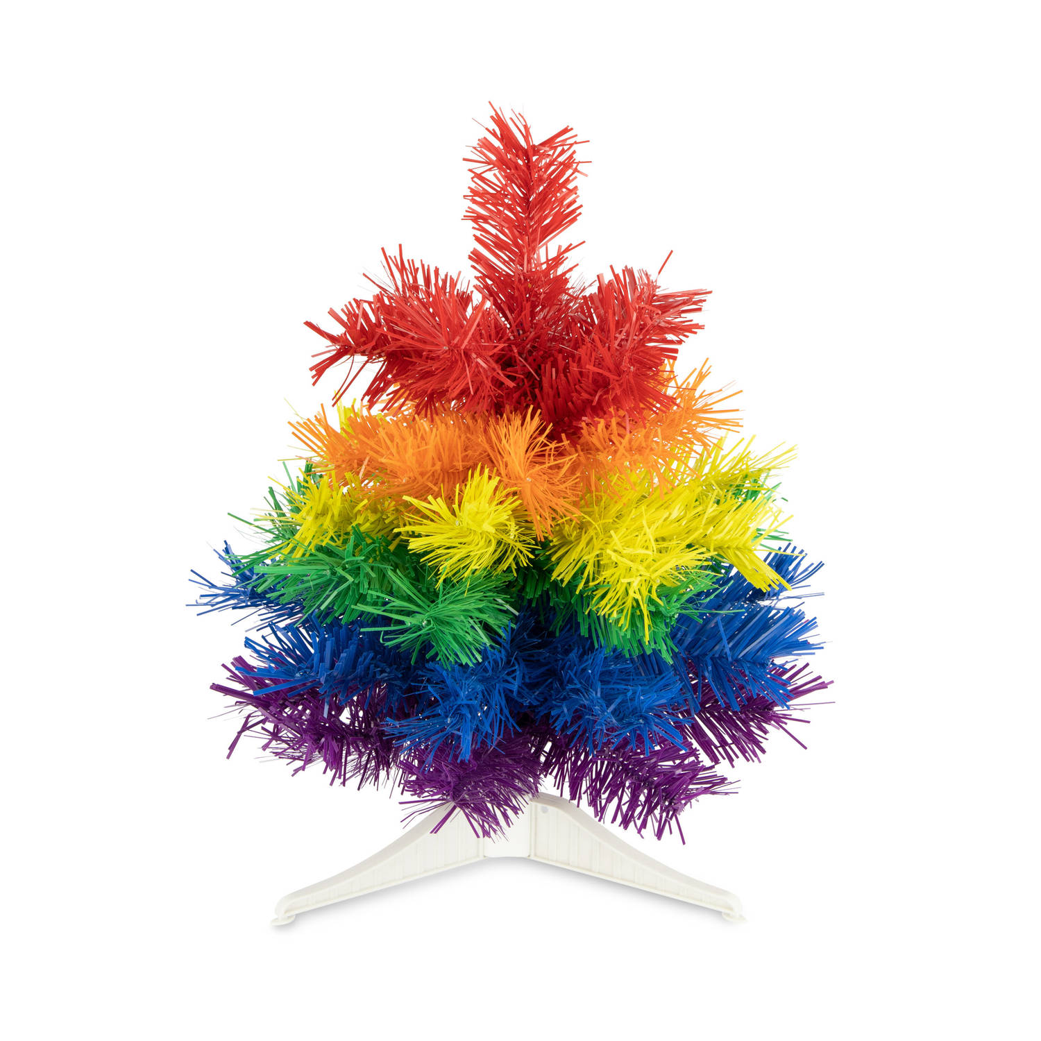 R en W mini kunst kerstboom - regenboog - H30 cm - kunststof - gekleurd miniboompje