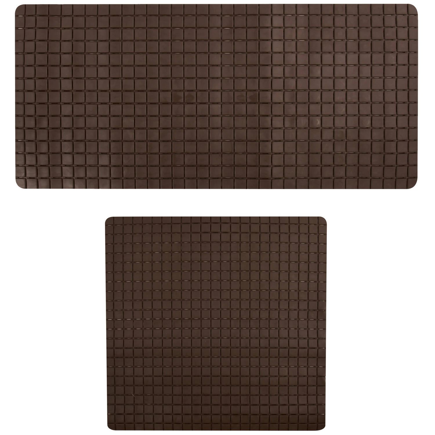 MSV Douche-bad anti-slip matten set badkamer rubber 2x stuks bruin 2 formaten Badmatjes