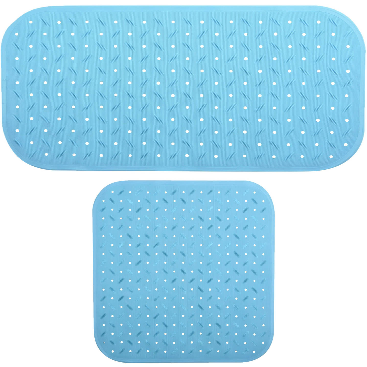 MSV Douche-bad anti-slip matten set badkamer rubber 2x stuks lichtblauw 2 formaten Badmatjes