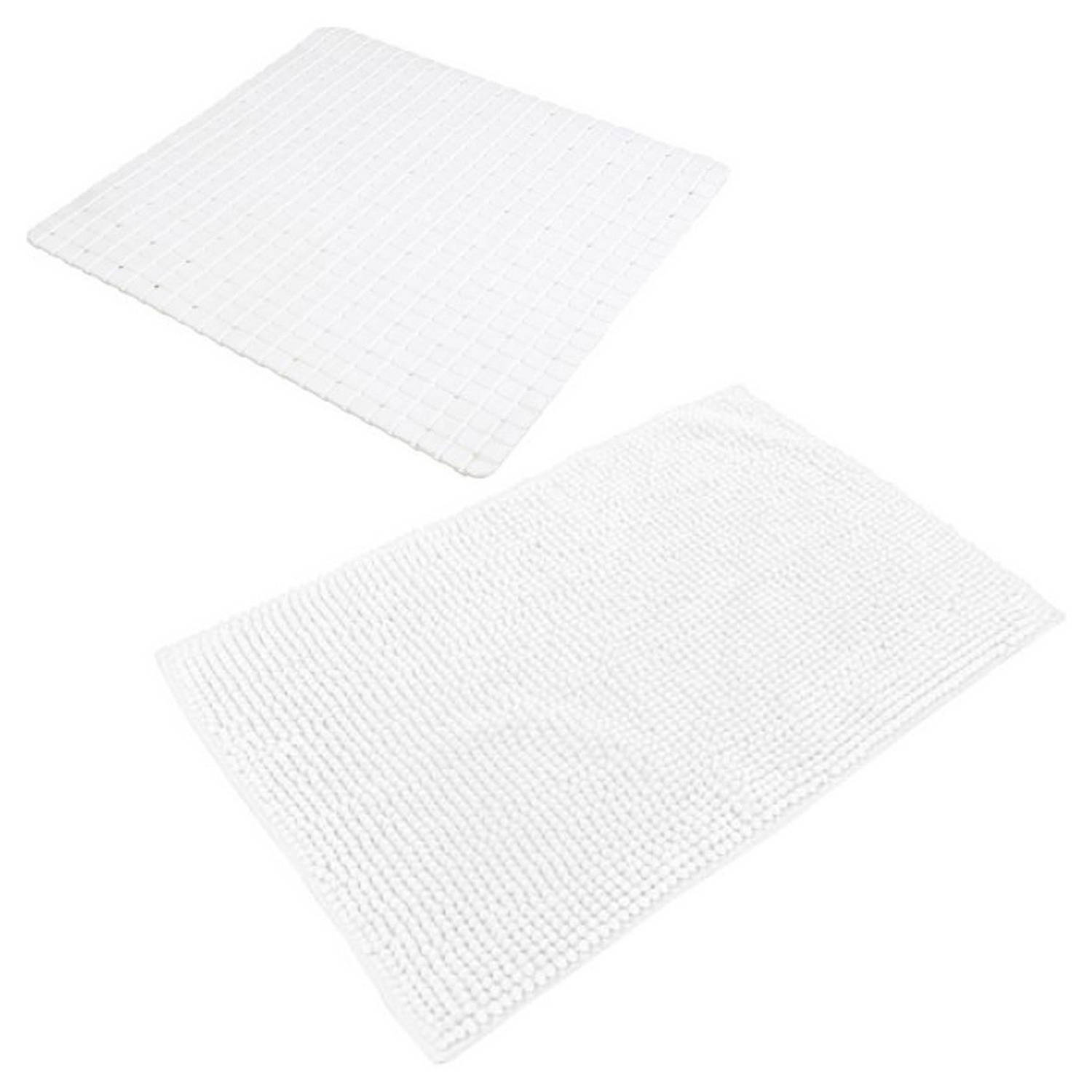 Urban Living Douche anti-slip en droogloop mat-tapijt badkamer set rubber-polyester parel wit Badmat