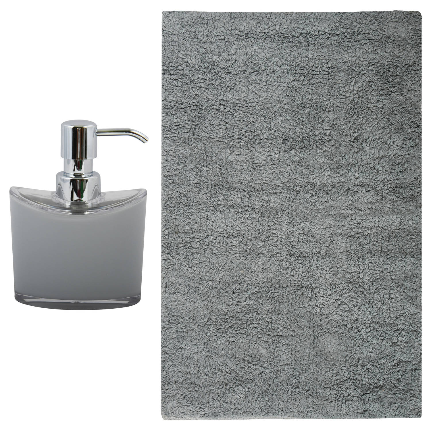 MSV badkamer droogloop mat-tapijt Sienna 40 x 60 cm bijpassende kleur zeeppompje lichtgrijs Badmatje
