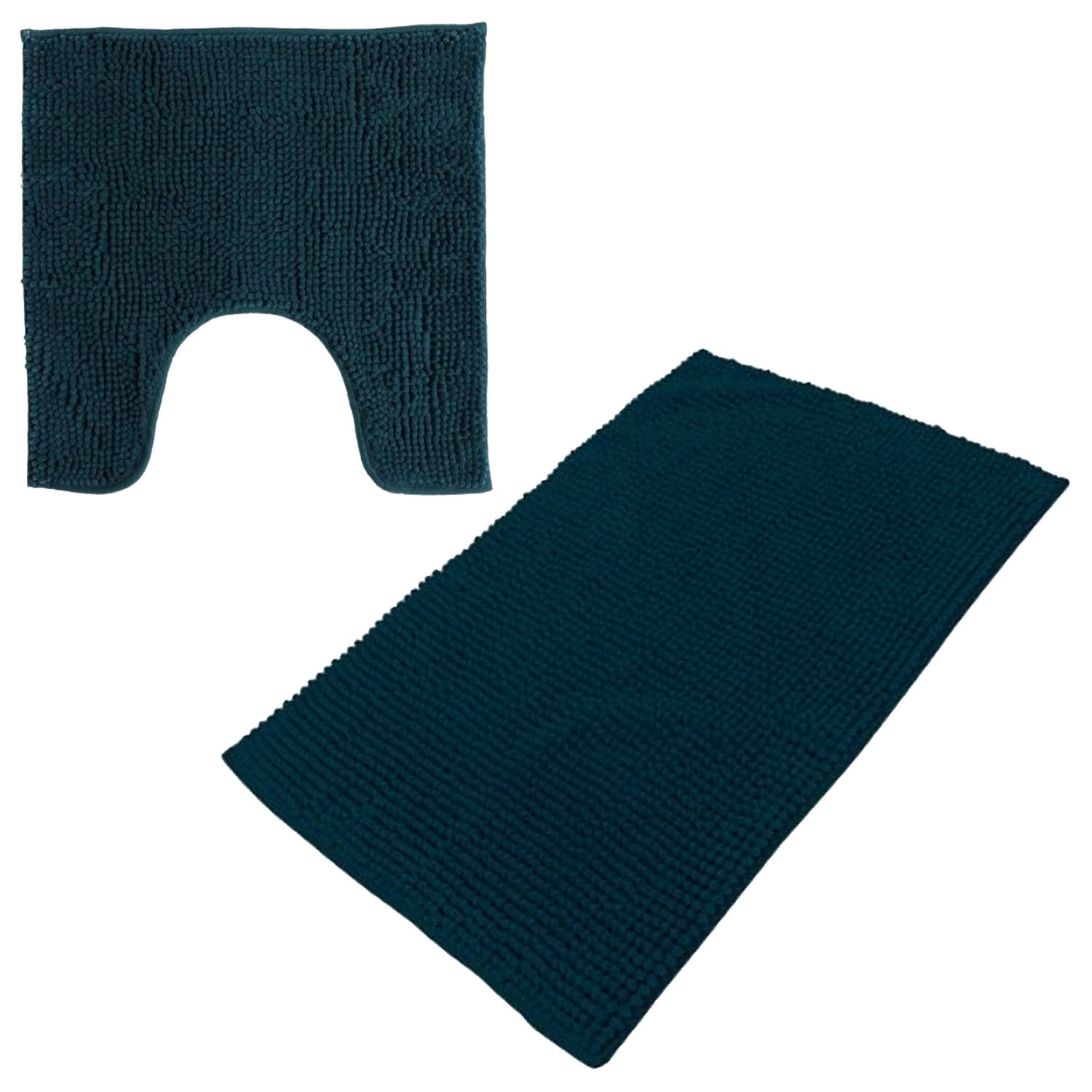 Urban Living badkamer droogloop matjes-tapijt set 2x stuks polyester donkerblauw Badmatjes