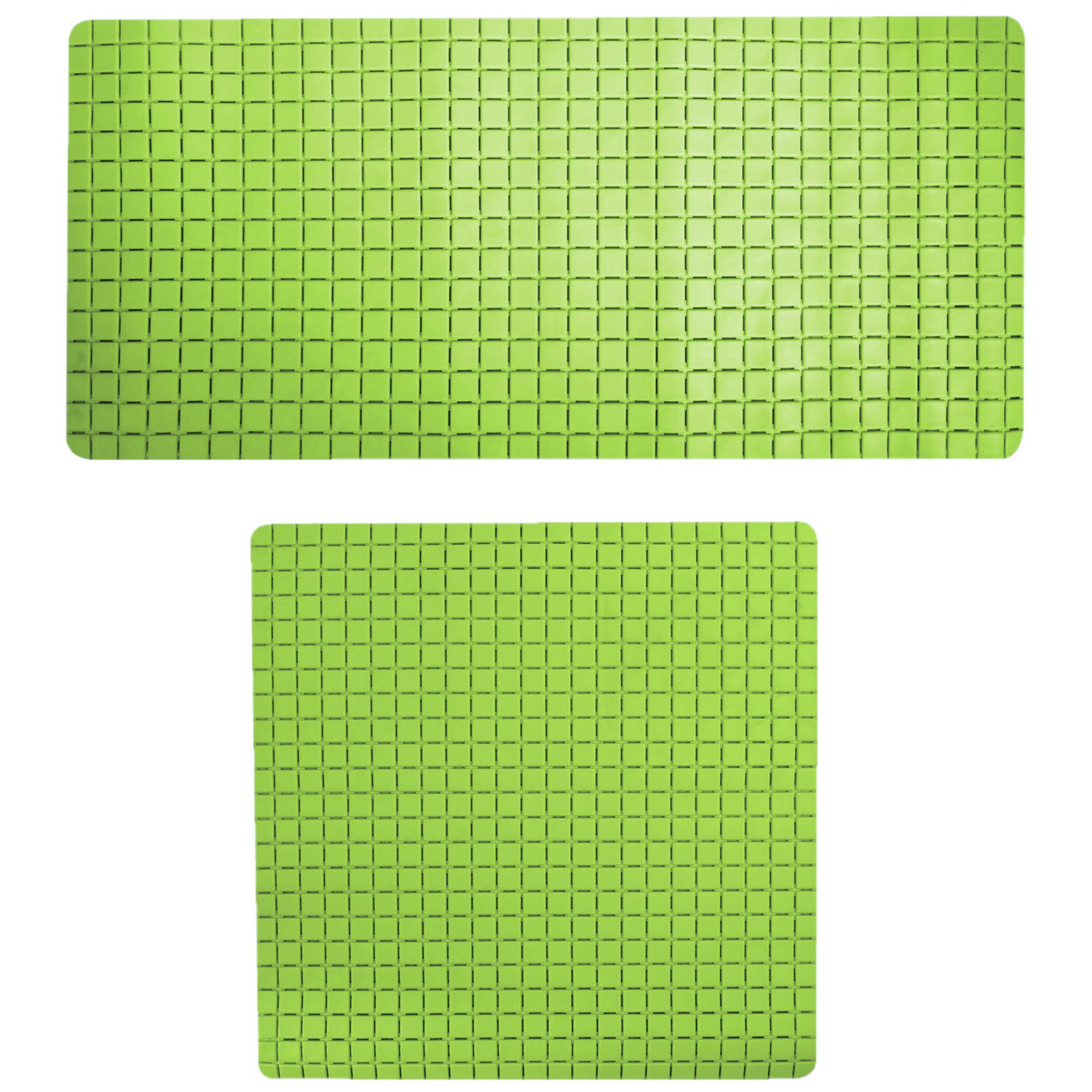 MSV Douche-bad anti-slip matten set badkamer rubber 2x stuks limegroen 2 formaten Badmatjes