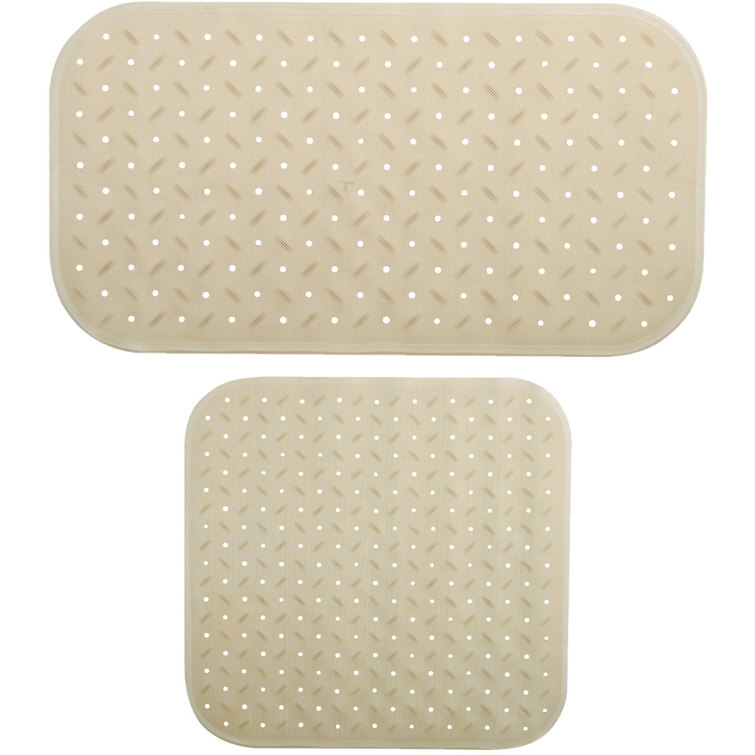 MSV Douche-bad anti-slip matten set badkamer rubber 2x stuks beige 2 formaten Badmatjes