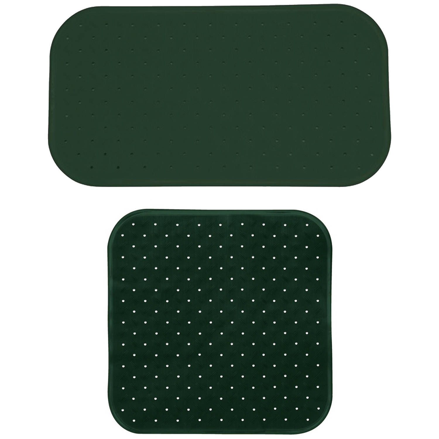 MSV Douche-bad anti-slip matten set badkamer rubber 2x stuks donkergroen 2 formaten Badmatjes