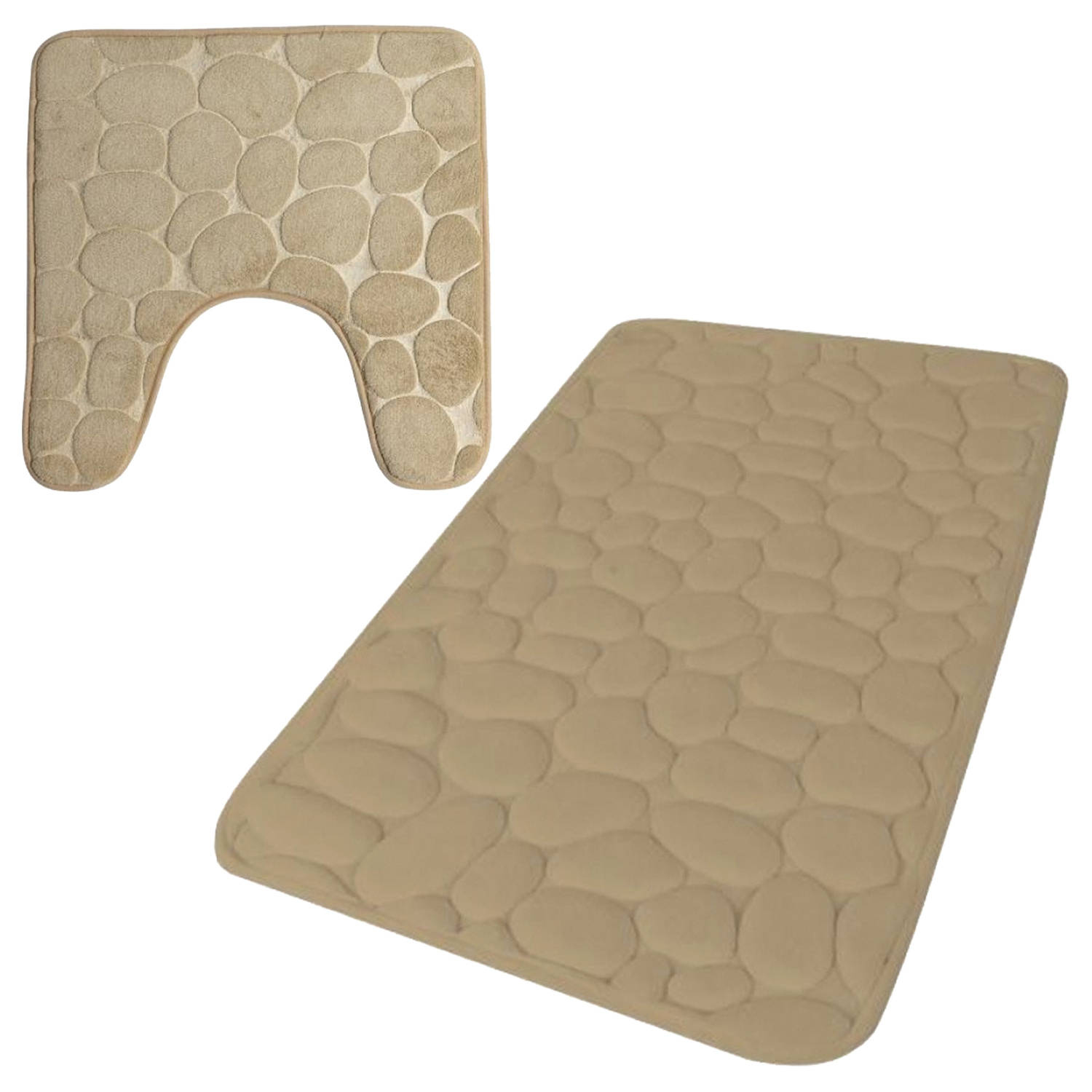 Urban Living badkamer droogloop matjes-tapijt set 2x stuks memory foam beige Badmatjes