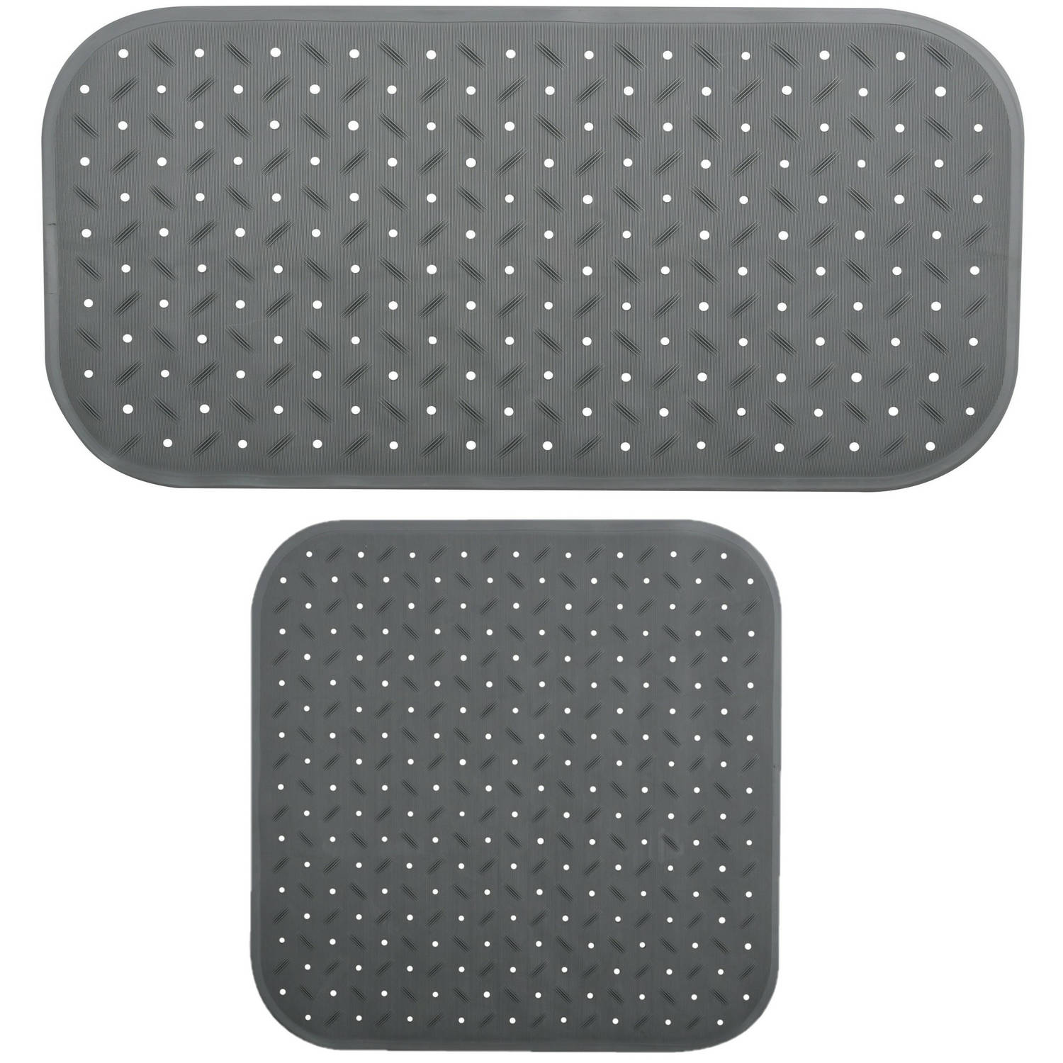 MSV Douche-bad anti-slip matten set badkamer rubber 2x stuks donkergrijs 2 formaten Badmatjes