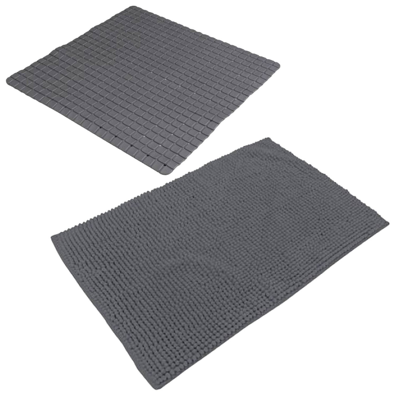 Urban Living Douche anti-slip en droogloop mat-tapijt badkamer set rubber-polyester antraciet Badmat