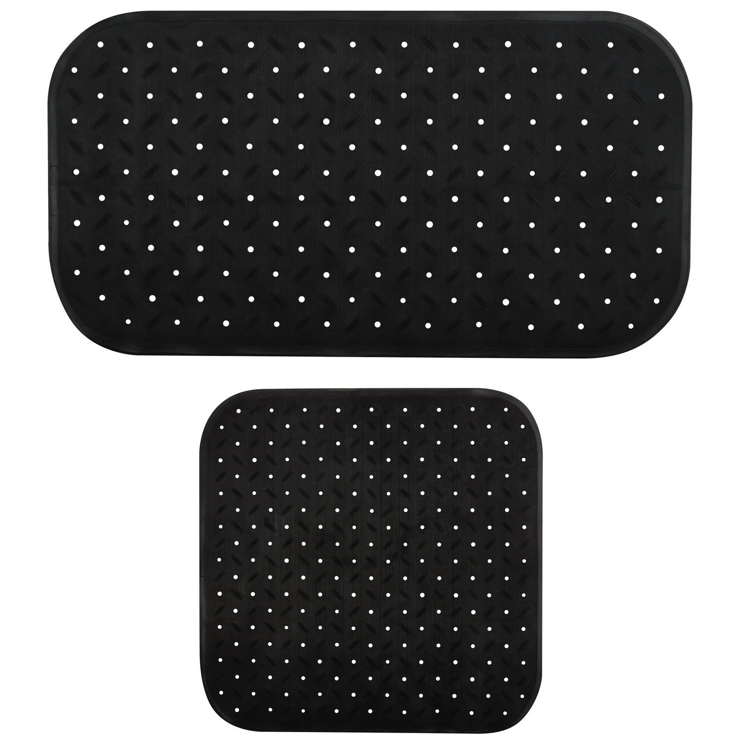 MSV Douche-bad anti-slip matten set badkamer rubber 2x stuks zwart 2 formaten Badmatjes