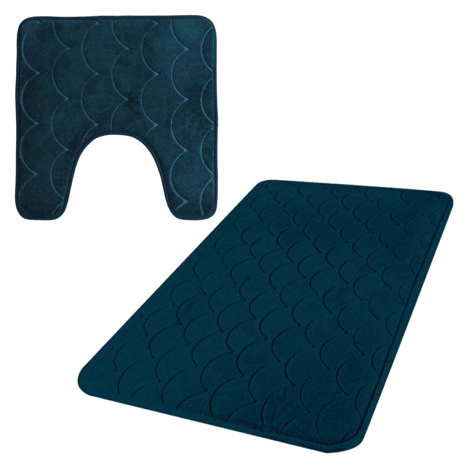 Urban Living badkamer droogloop matjes-tapijt set 2x stuks memory foam donkerblauw Badmatjes